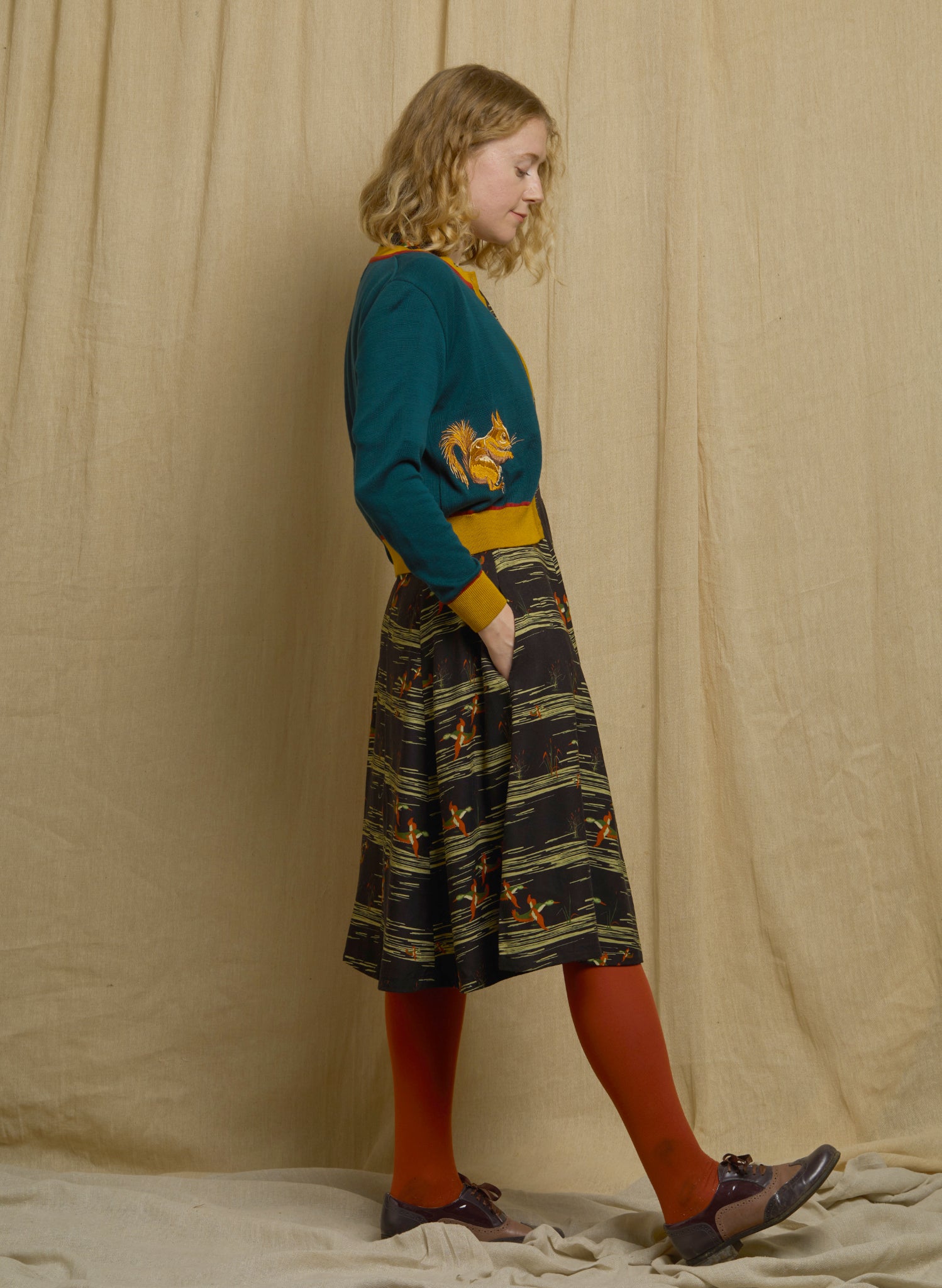 Vera - Teal Squirrel Cardigan