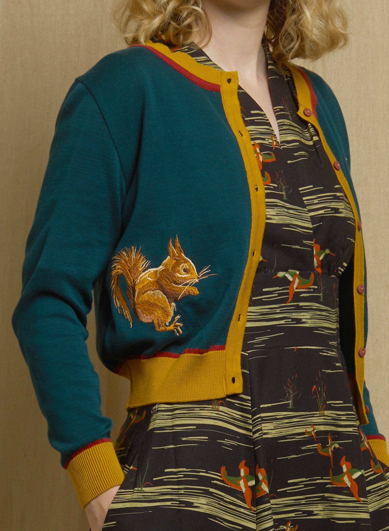 Vera - Teal Squirrel Cardigan