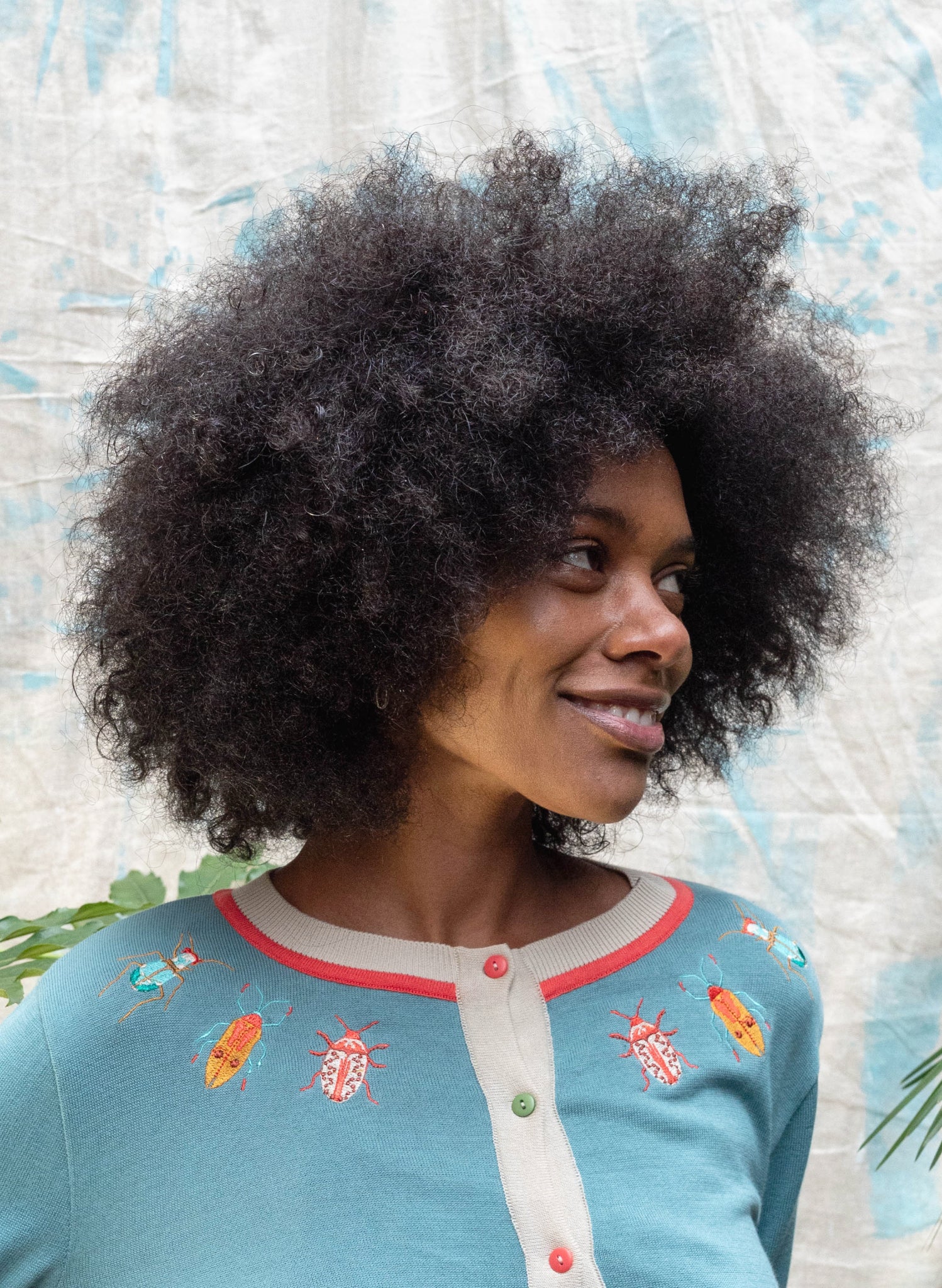 Vera Embroidered Cardigan - Teal Bugs