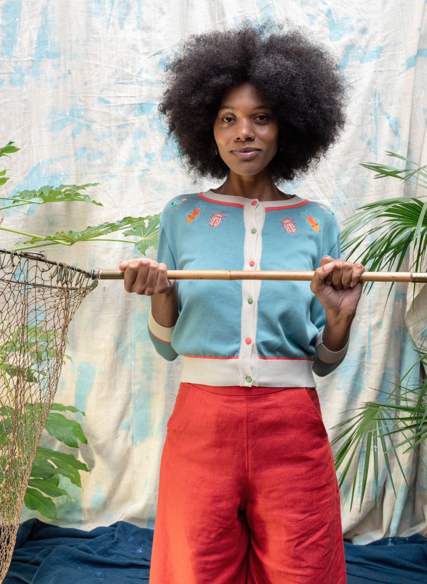 Vera Embroidered Cardigan - Teal Bugs