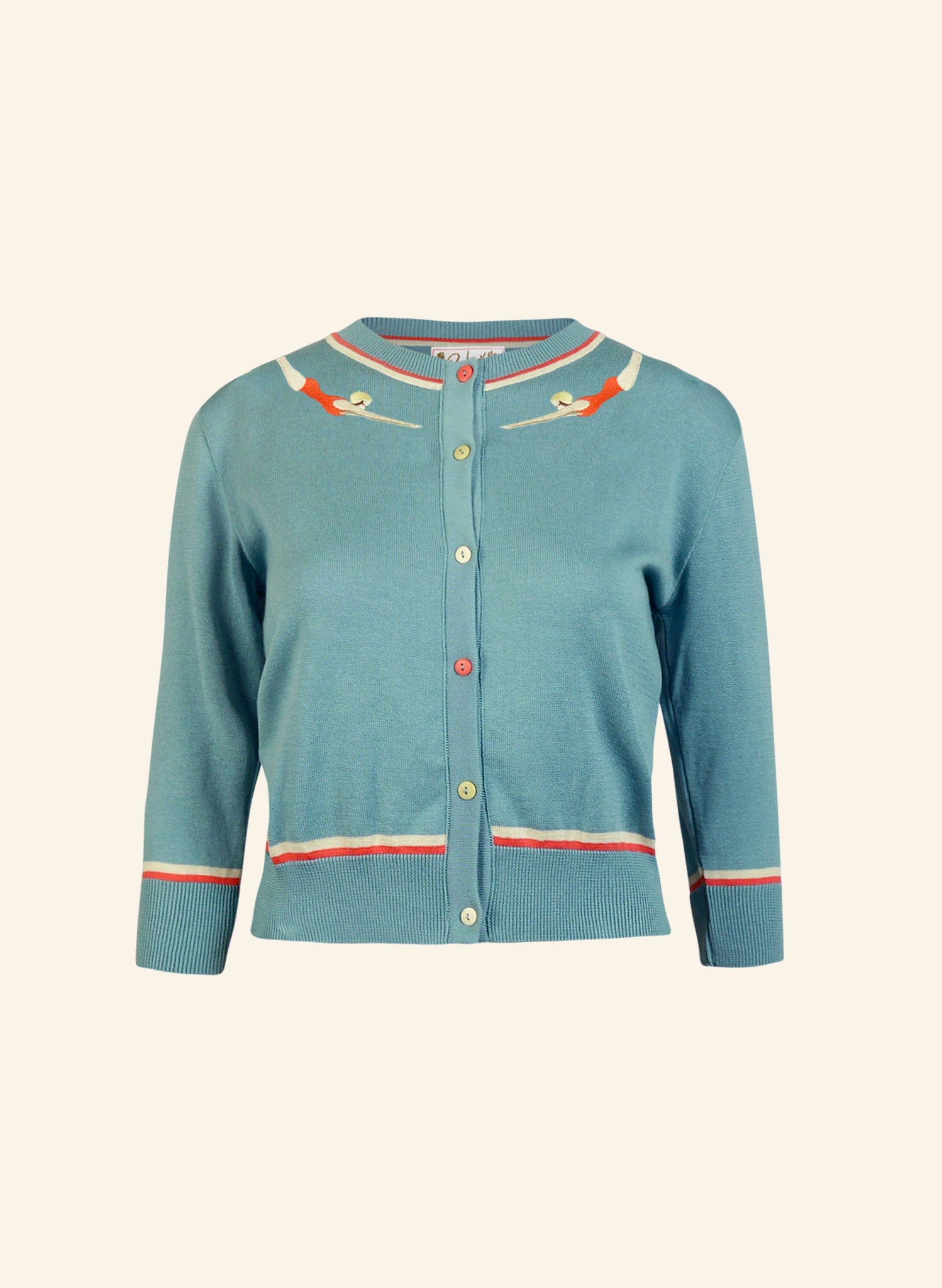 100% Organic Cotton Teal Cardigan | Embroidered Divers | Palava