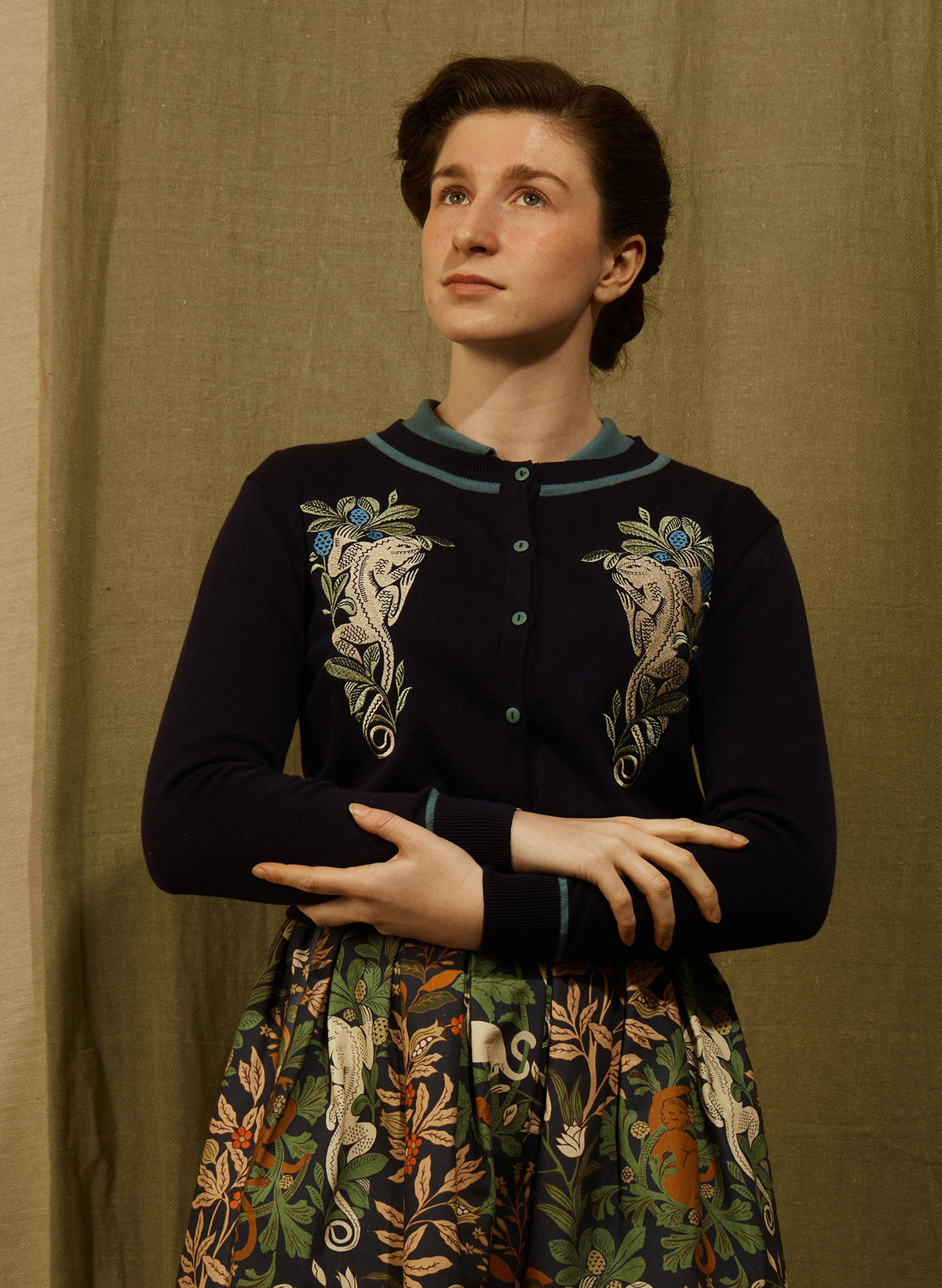 Vera Embroidered Cardigan - Navy Lizard
