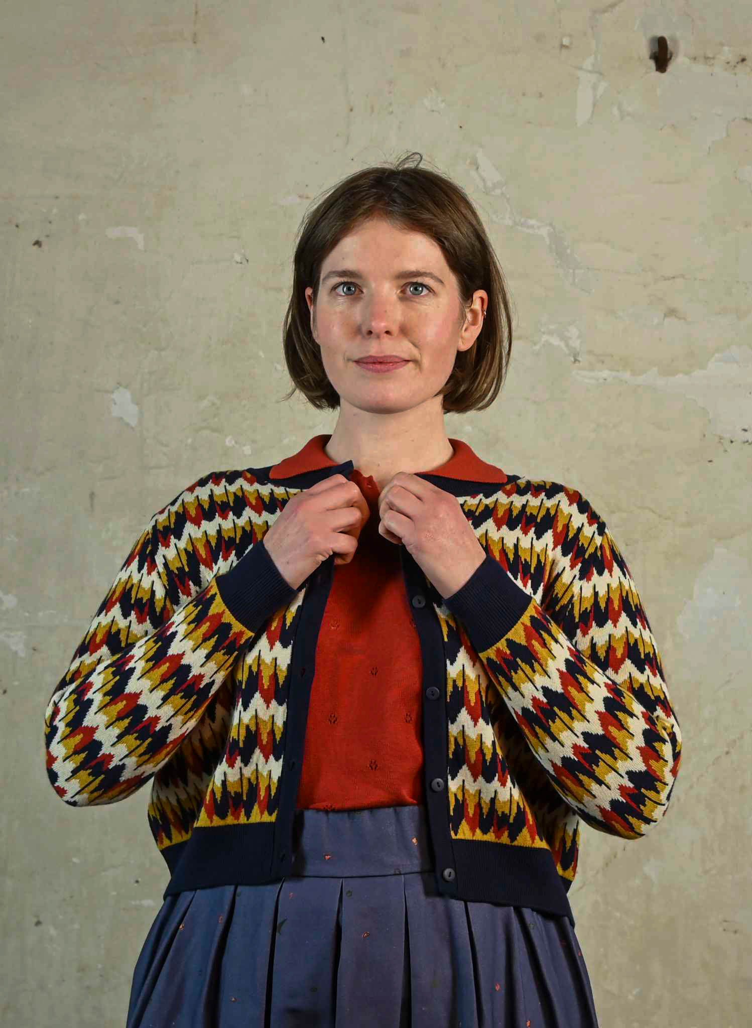 Vera Jacquard Cardigan - Navy Marbled Feather