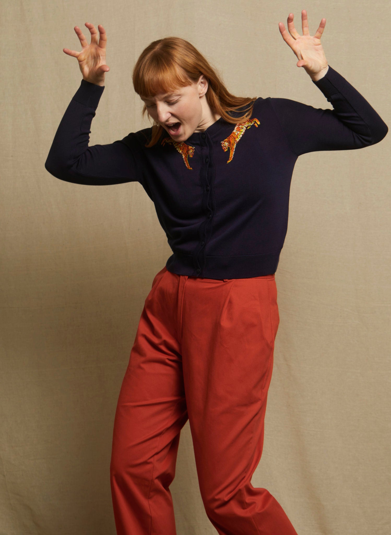 Vera Cardigan - Navy Leaping Tigers