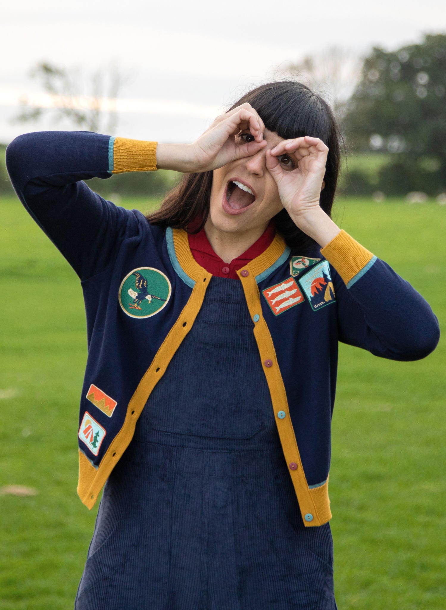 Vera - Navy Badges Embroidered Cardigan