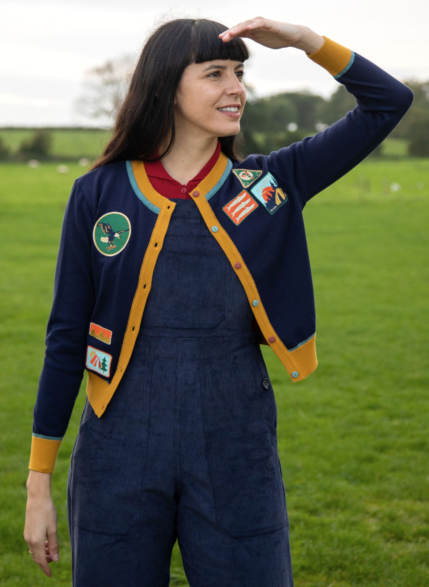 Vera - Navy Badges Embroidered Cardigan