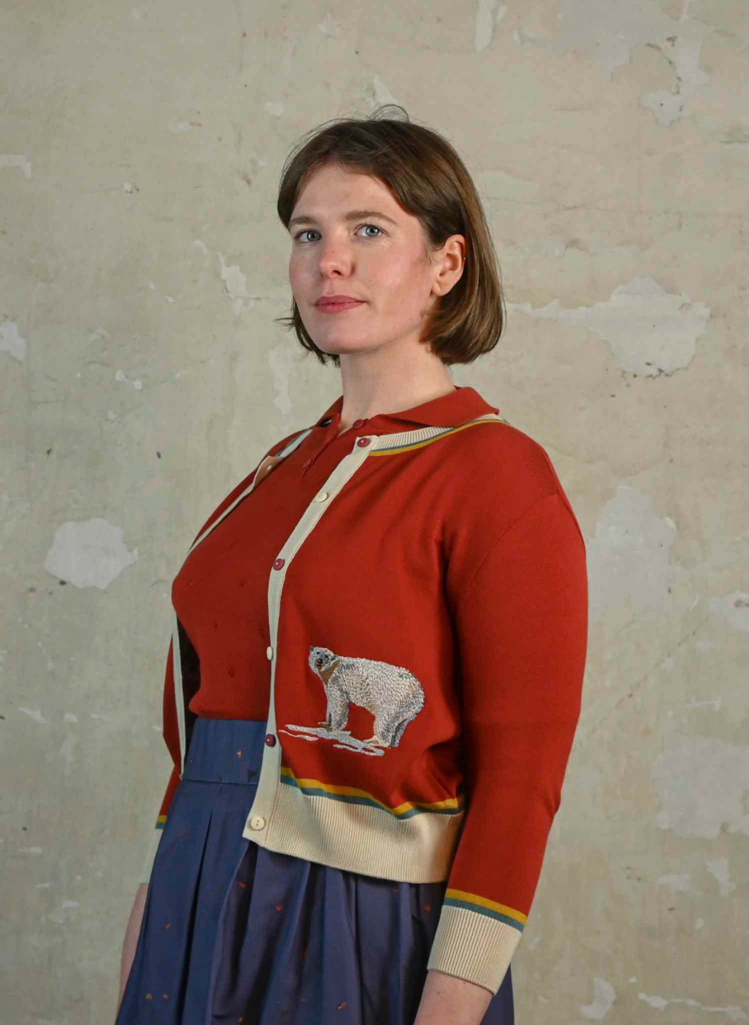 Vera Embroidered Cardigan - Rust Polar Bear