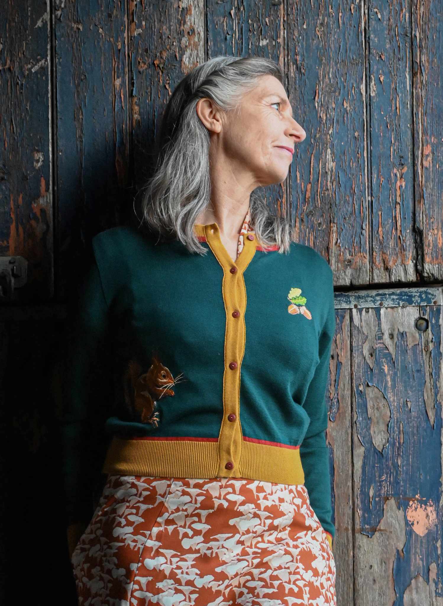 Vera - Teal Squirrel Cardigan