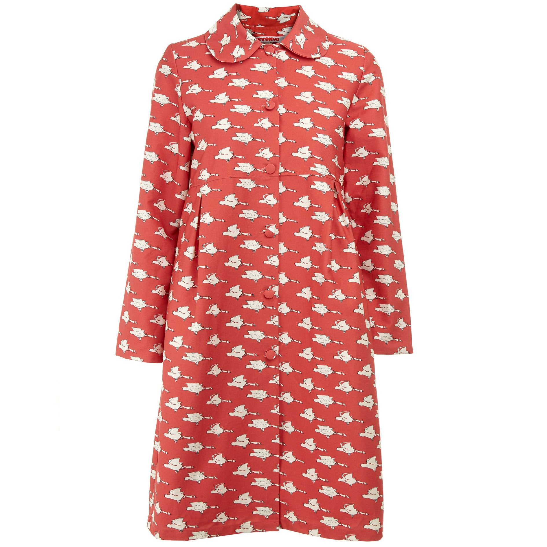 Remnants - 149cm x 100cm - Red Ducks Fabric - Organic Cotton Twill