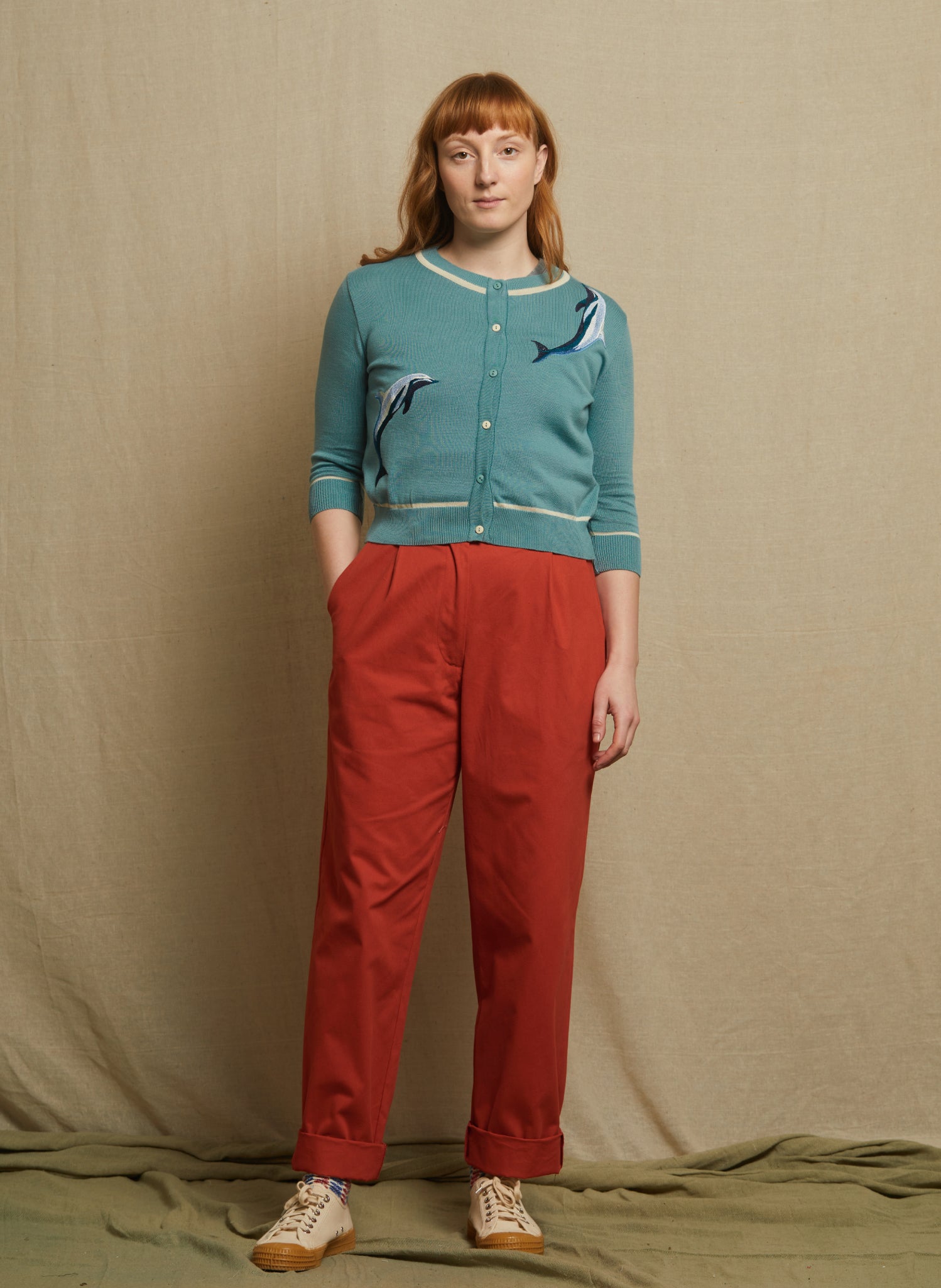 Vera Cardigan - Teal Dolphins