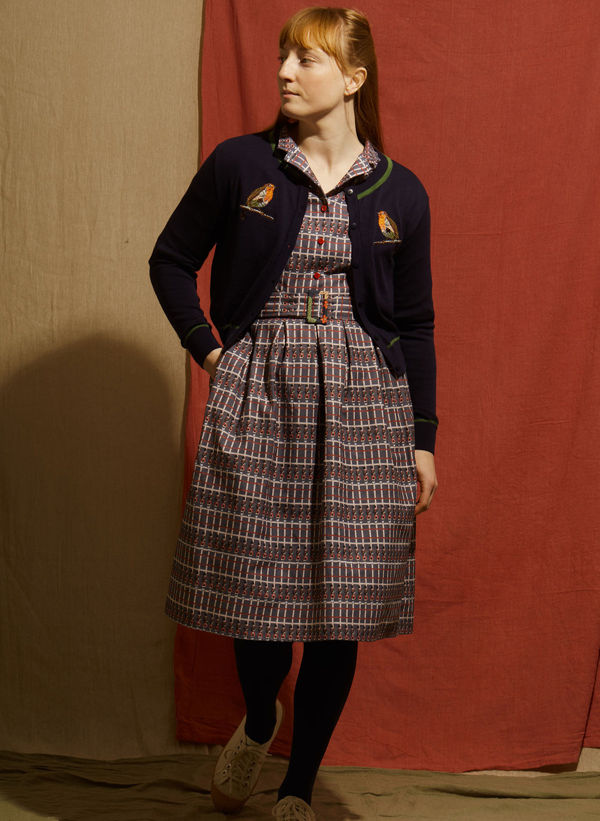 Vera Embroidered Cardigan - Navy Robins