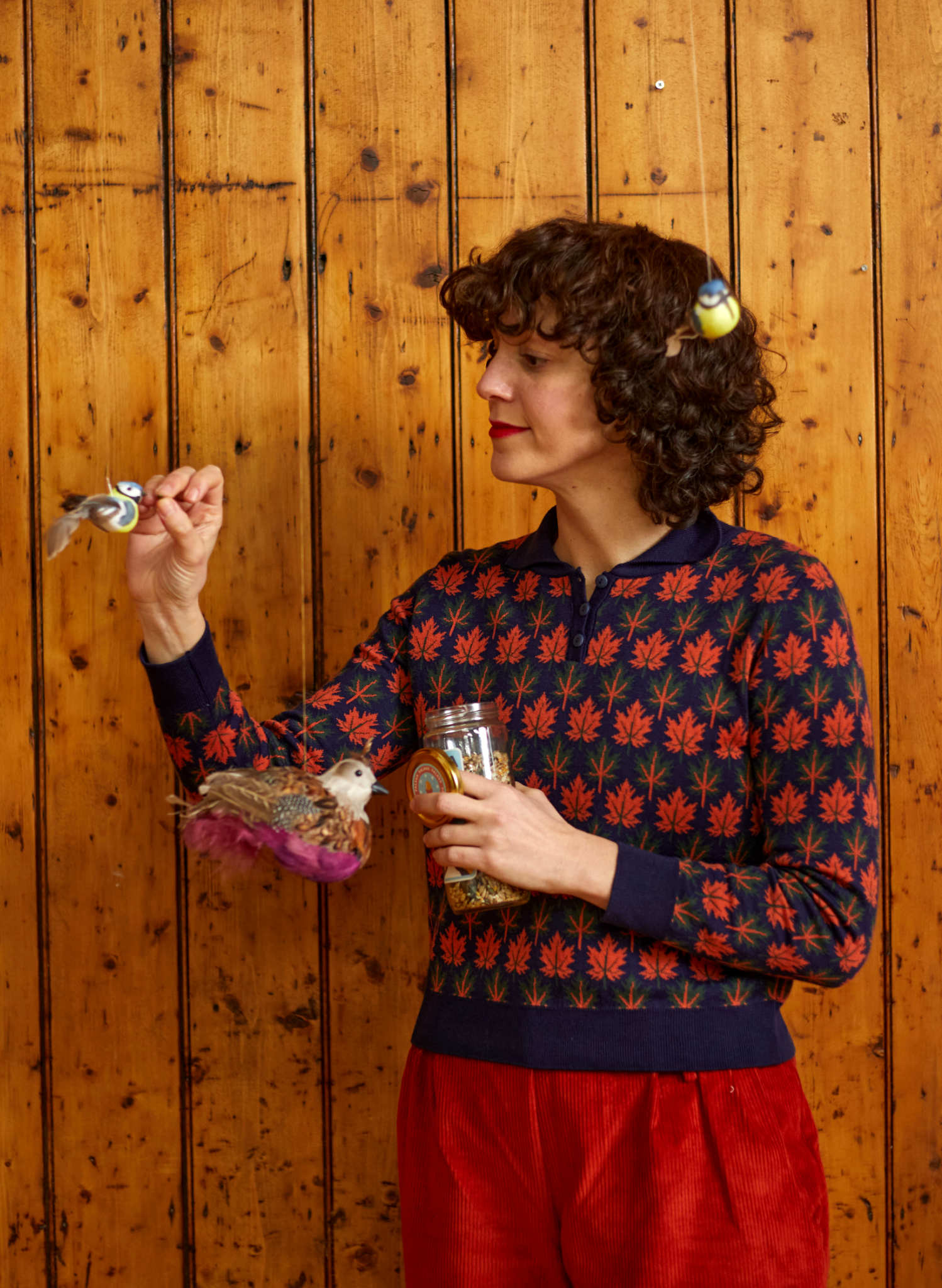 Archive Sale - Size S - Aila - Navy Autumn Leaves Knitted Top