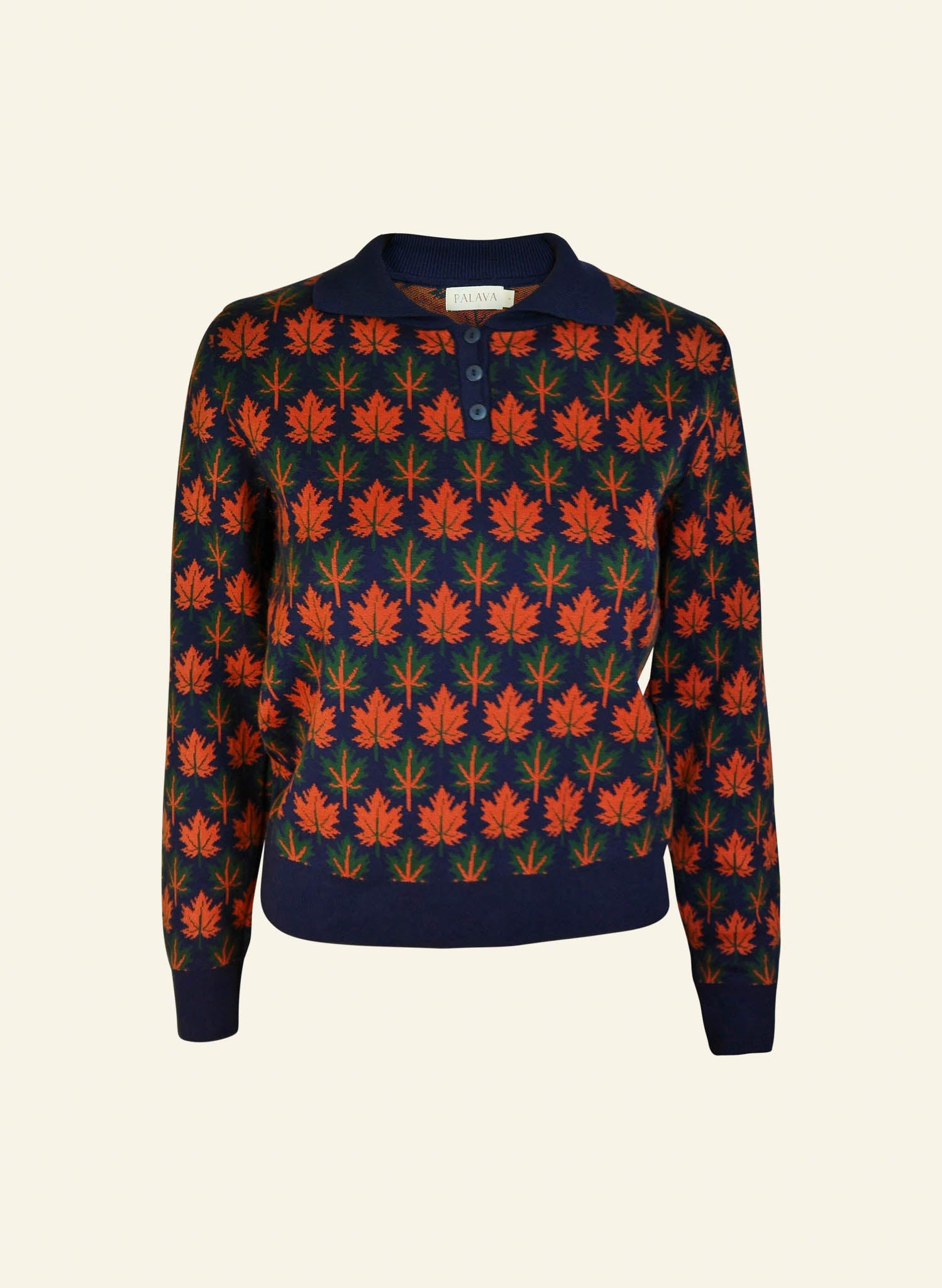 Archive Sale - Size S - Aila - Navy Autumn Leaves Knitted Top