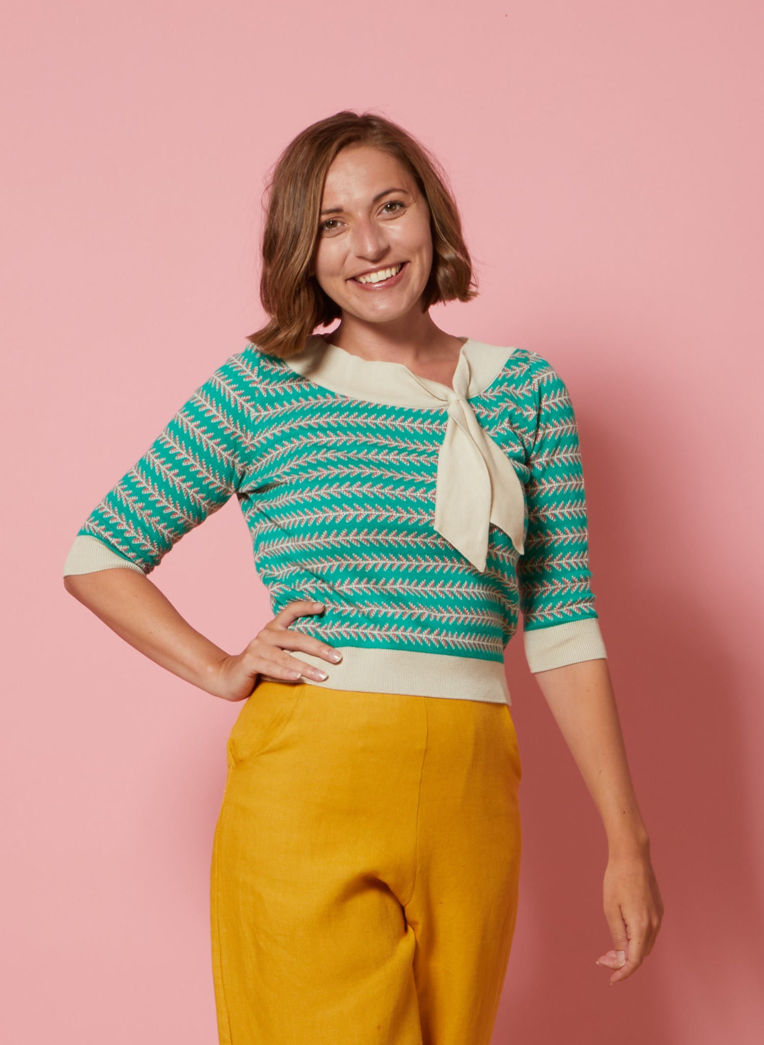 Amelie - Turquoise Feather Stripe Knitted Top