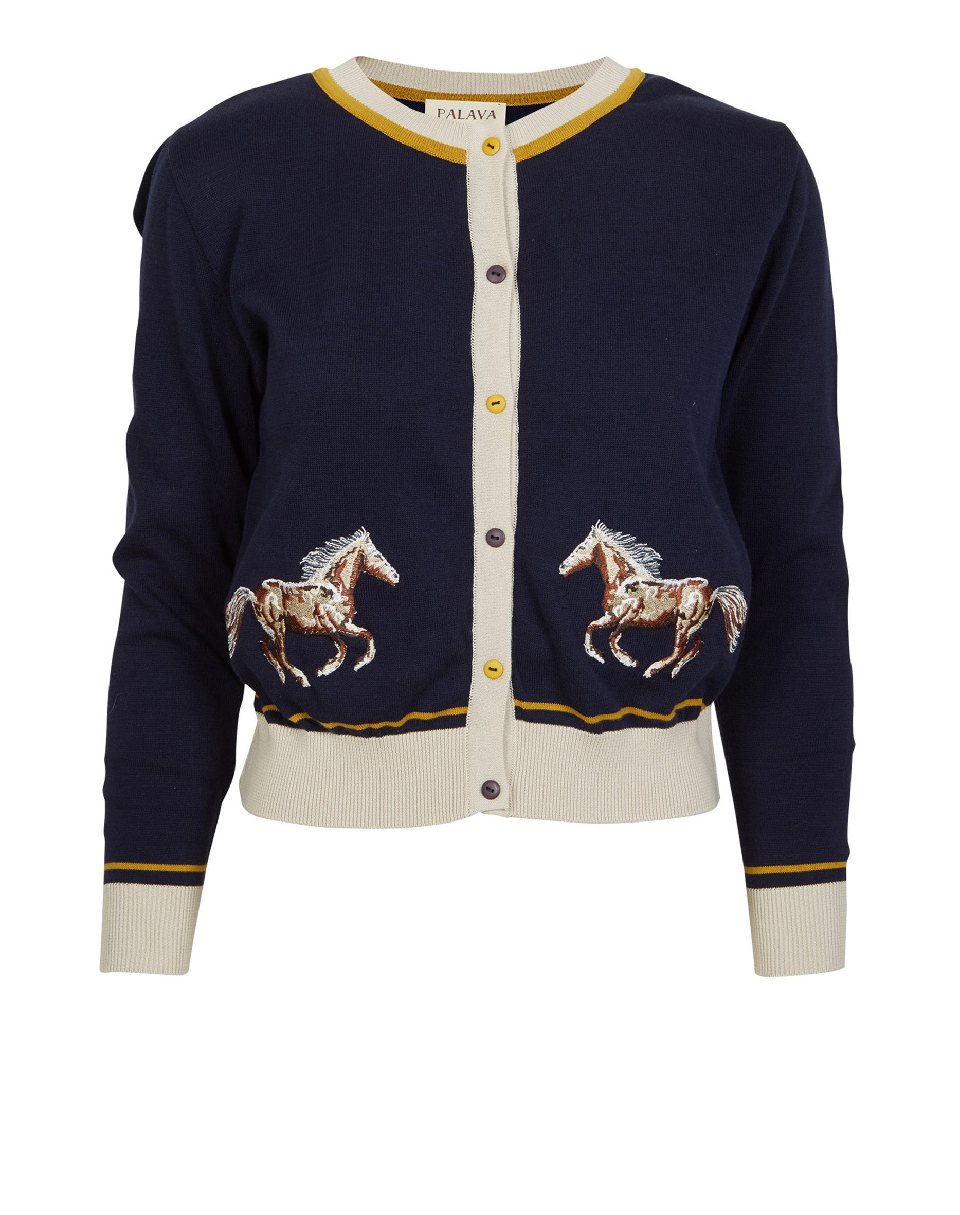 Vera - Navy Embroidered Horses Cardigan - Full Length Sleeve