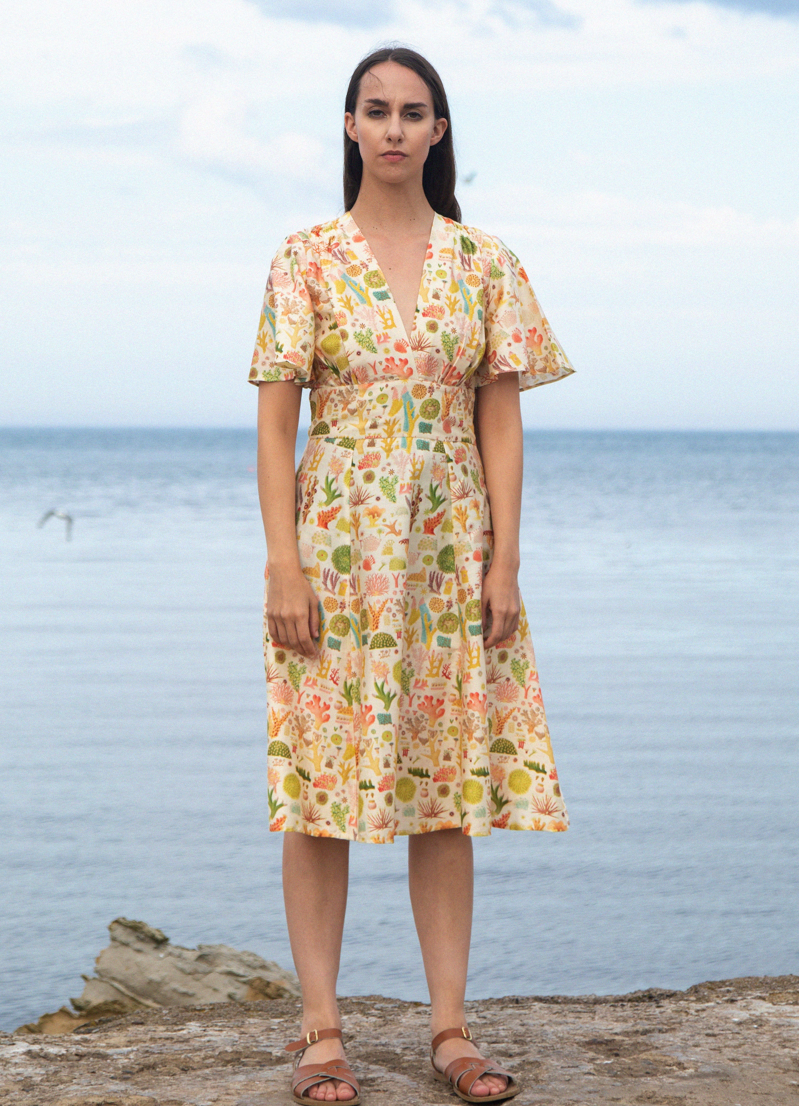 Rita Long-sleeve Dress - Cream Coral Reef