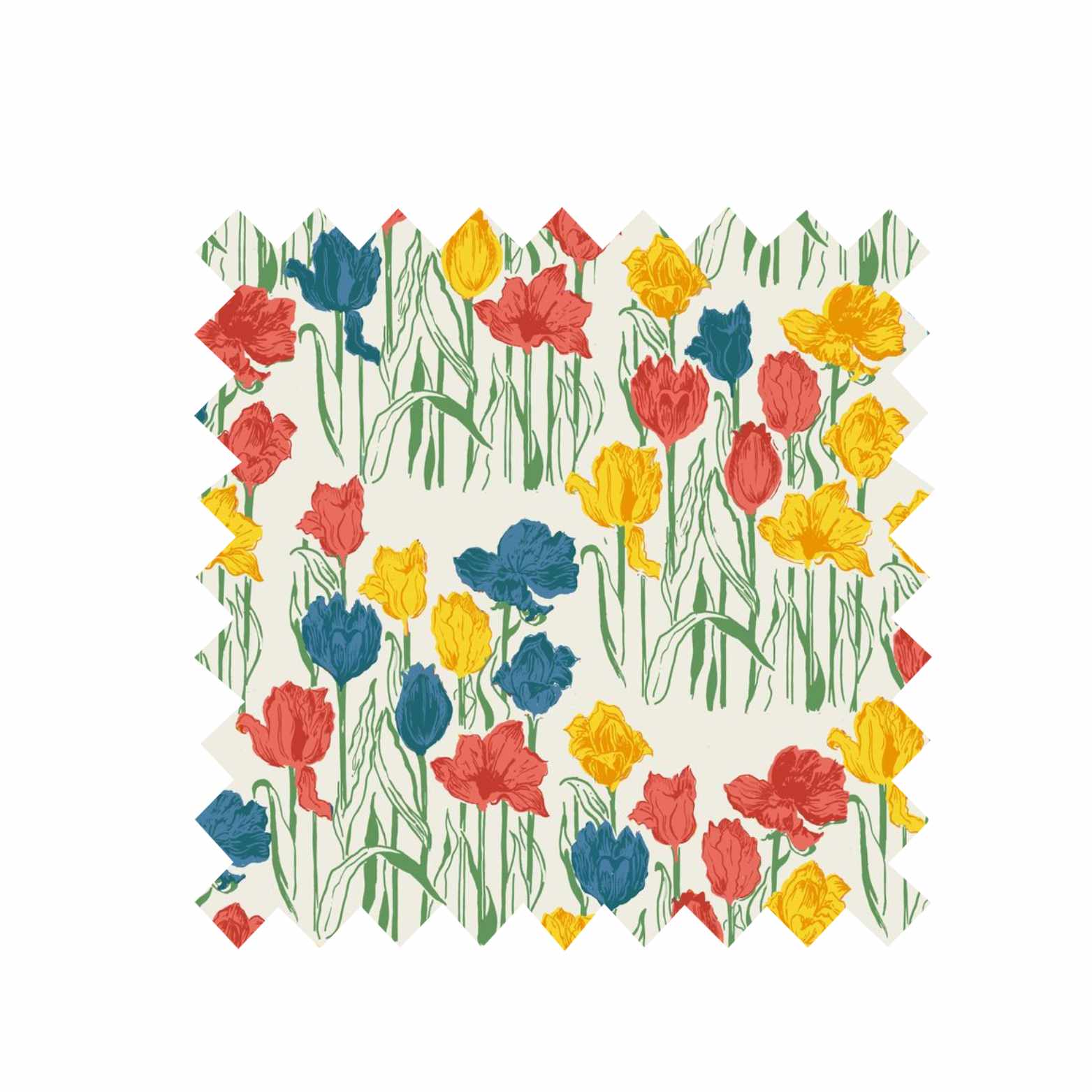 Remnant - 43cm x 148cm - Ivory Tulips - Cotton Linen