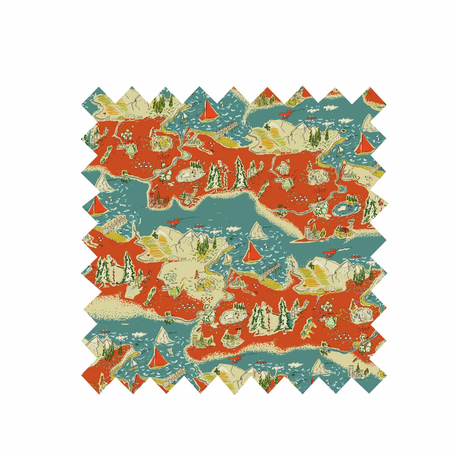 Remnant - 88cm x 138cm - Mandarin Treasure Map - Cotton Linen Blend