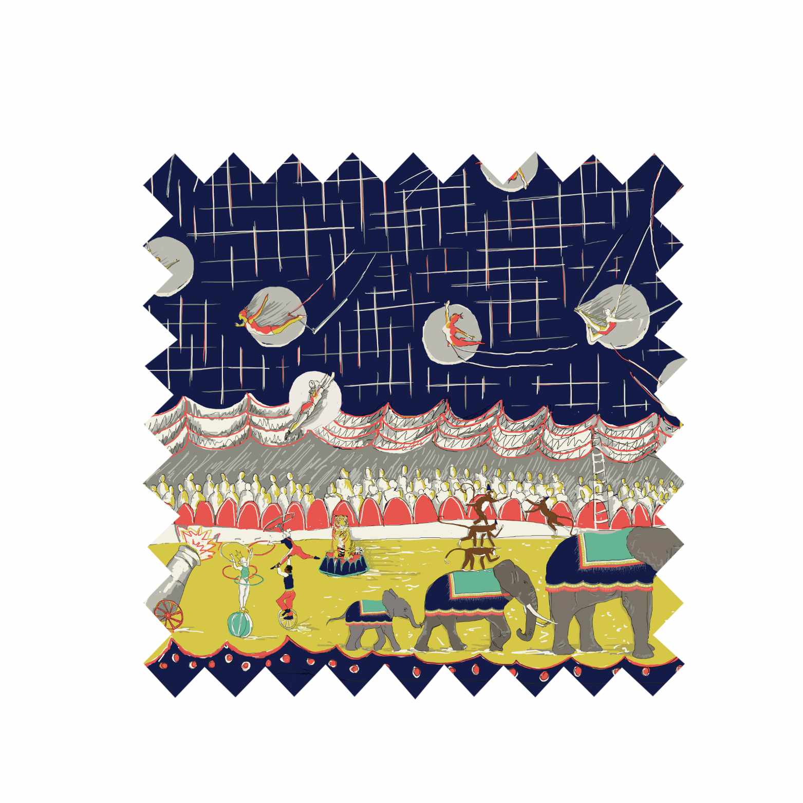 Remnant - 73cm x 100cm - Navy Circus Parade - Cotton-Linen Blend