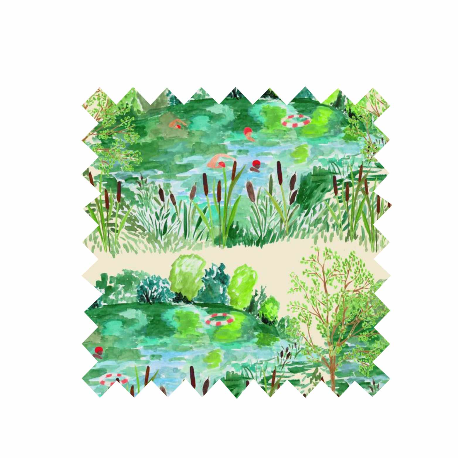 Remnant - 36.5cm x 144cm - Green Wild Swimmers - Cotton Linen Blend