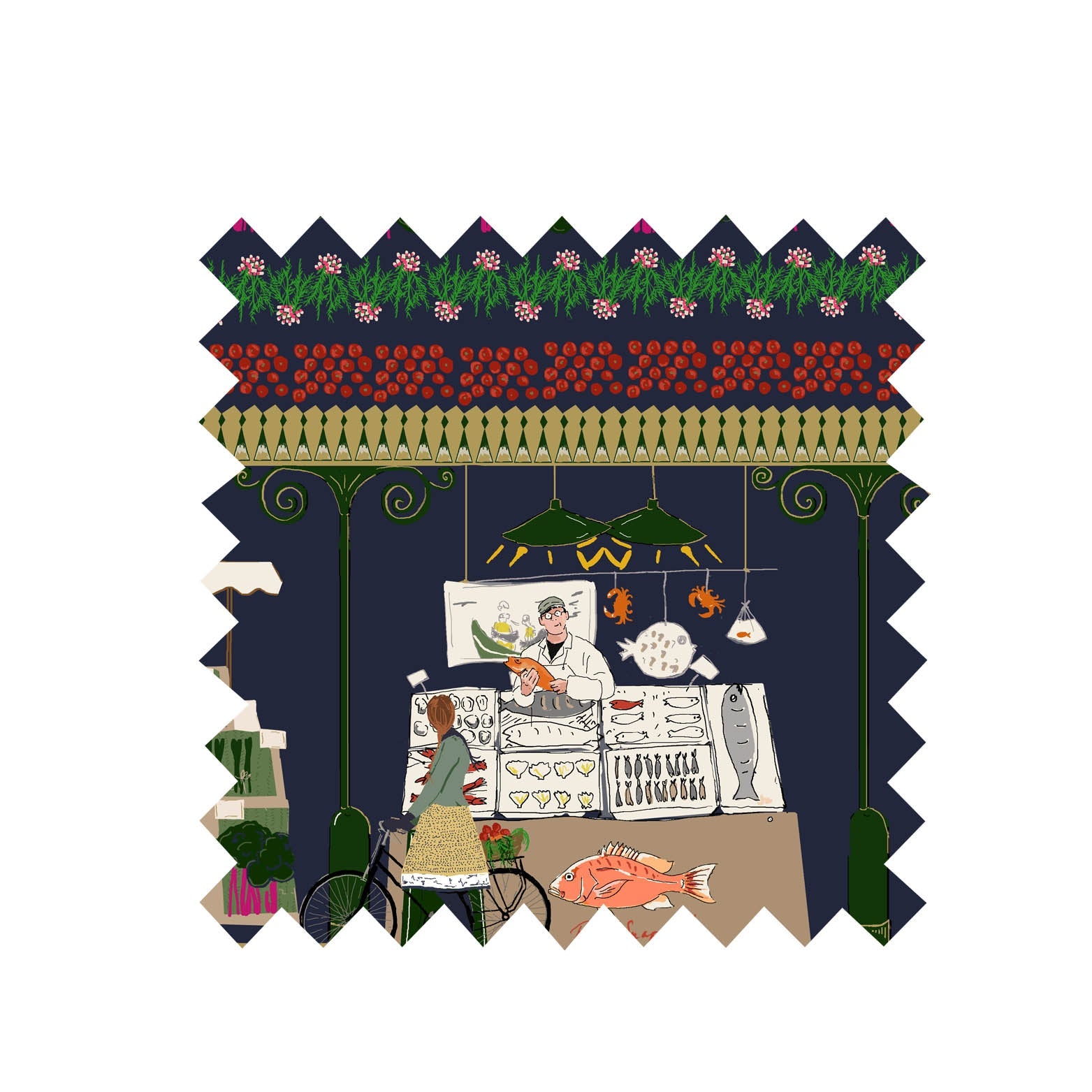 Remnant - 90x154cm - Navy Farmers Market - Linen