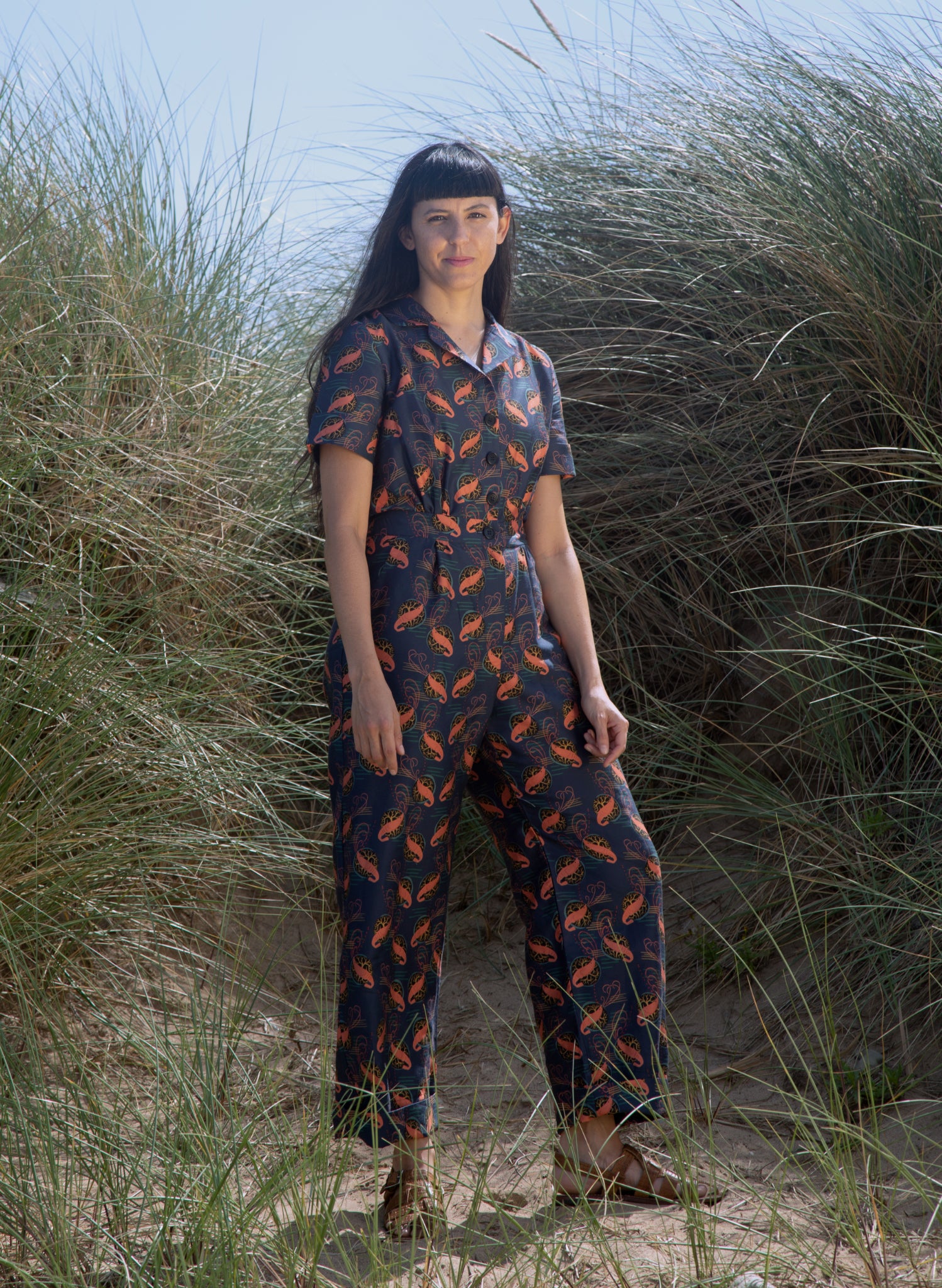 Francesca Long Jumpsuit - Navy Prawn Cocktail