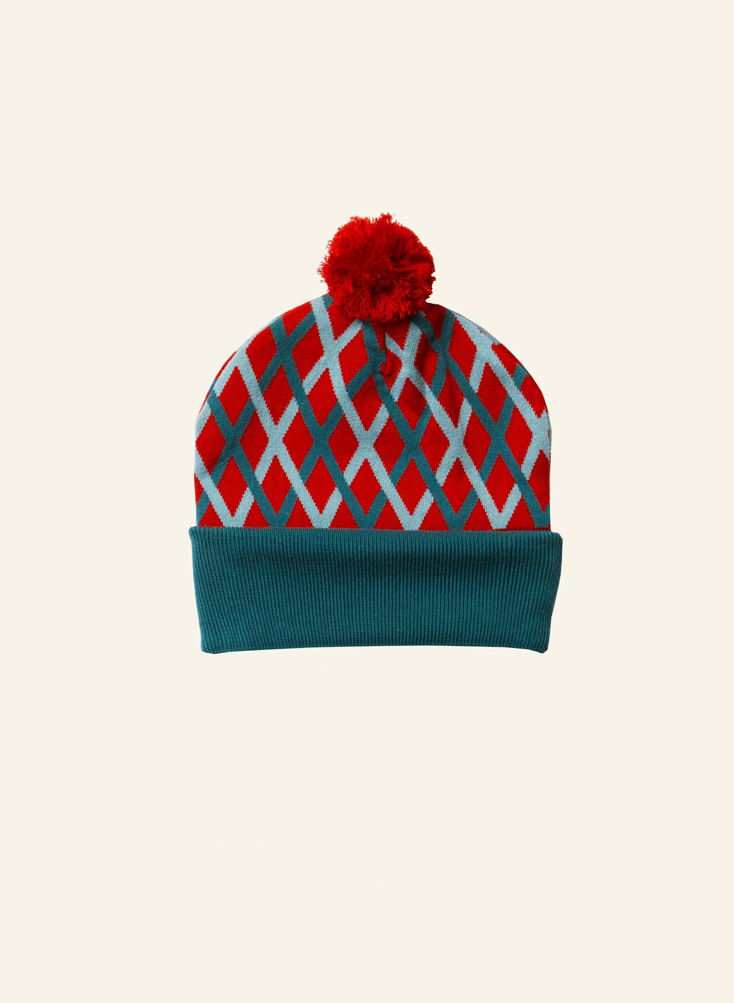 Archive Sale - Knitted Hat - Teal Lattice - No Bobble