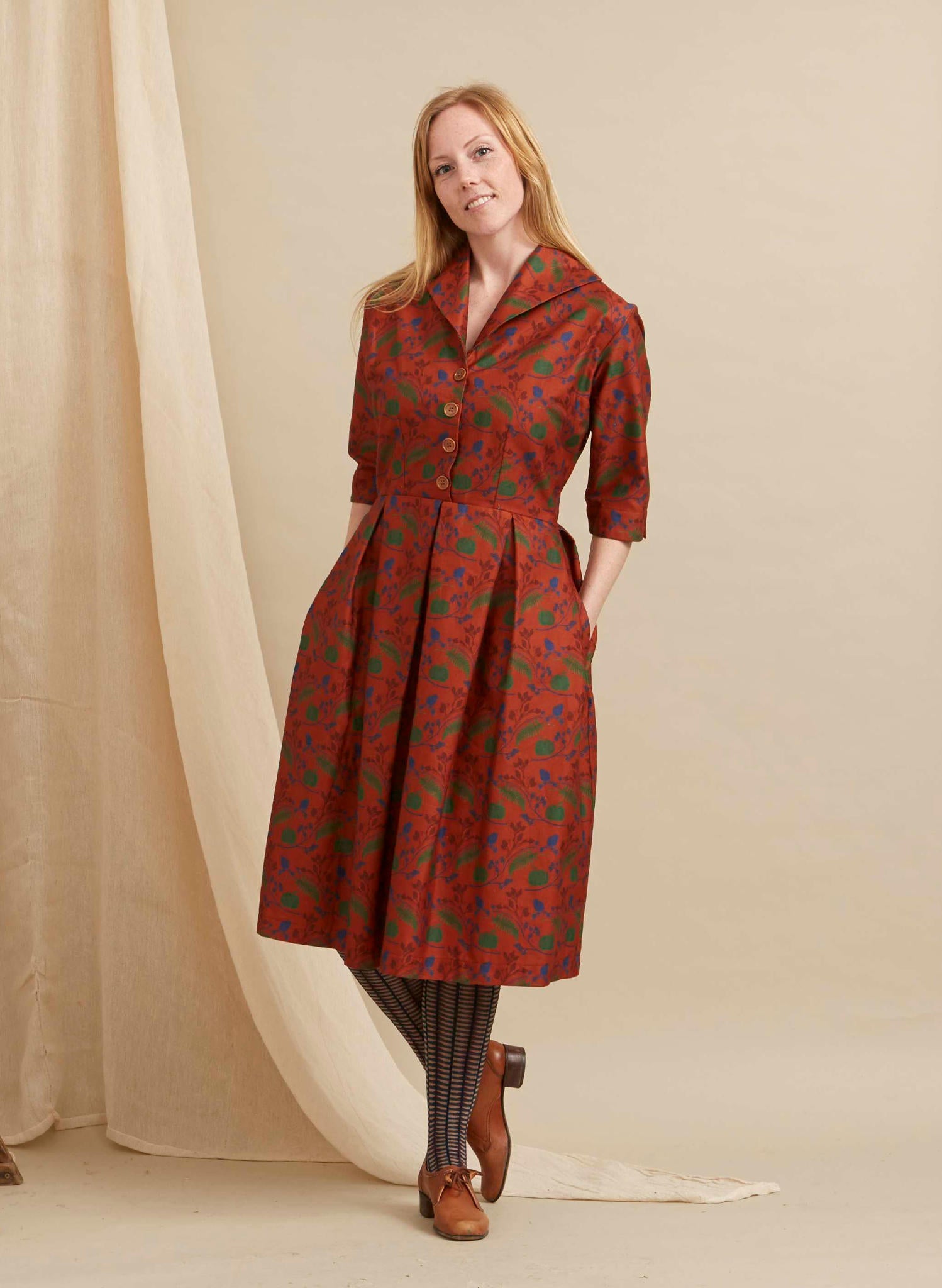 Archive Sale - Size 08 - Ida - Rust Hedgerow Dress | 100% Organic Cotton