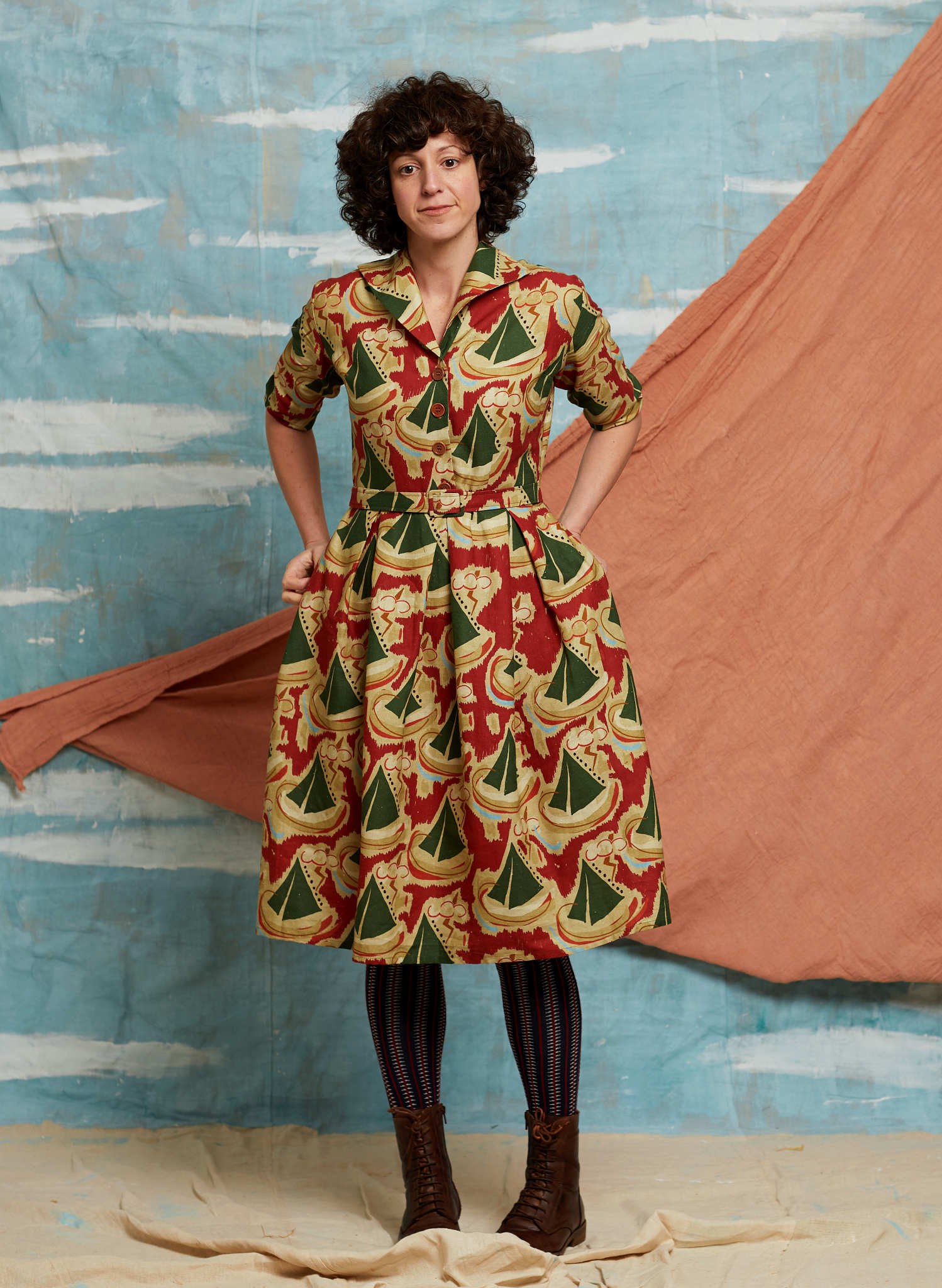 Ida - Burgundy Sailing Boats Dress