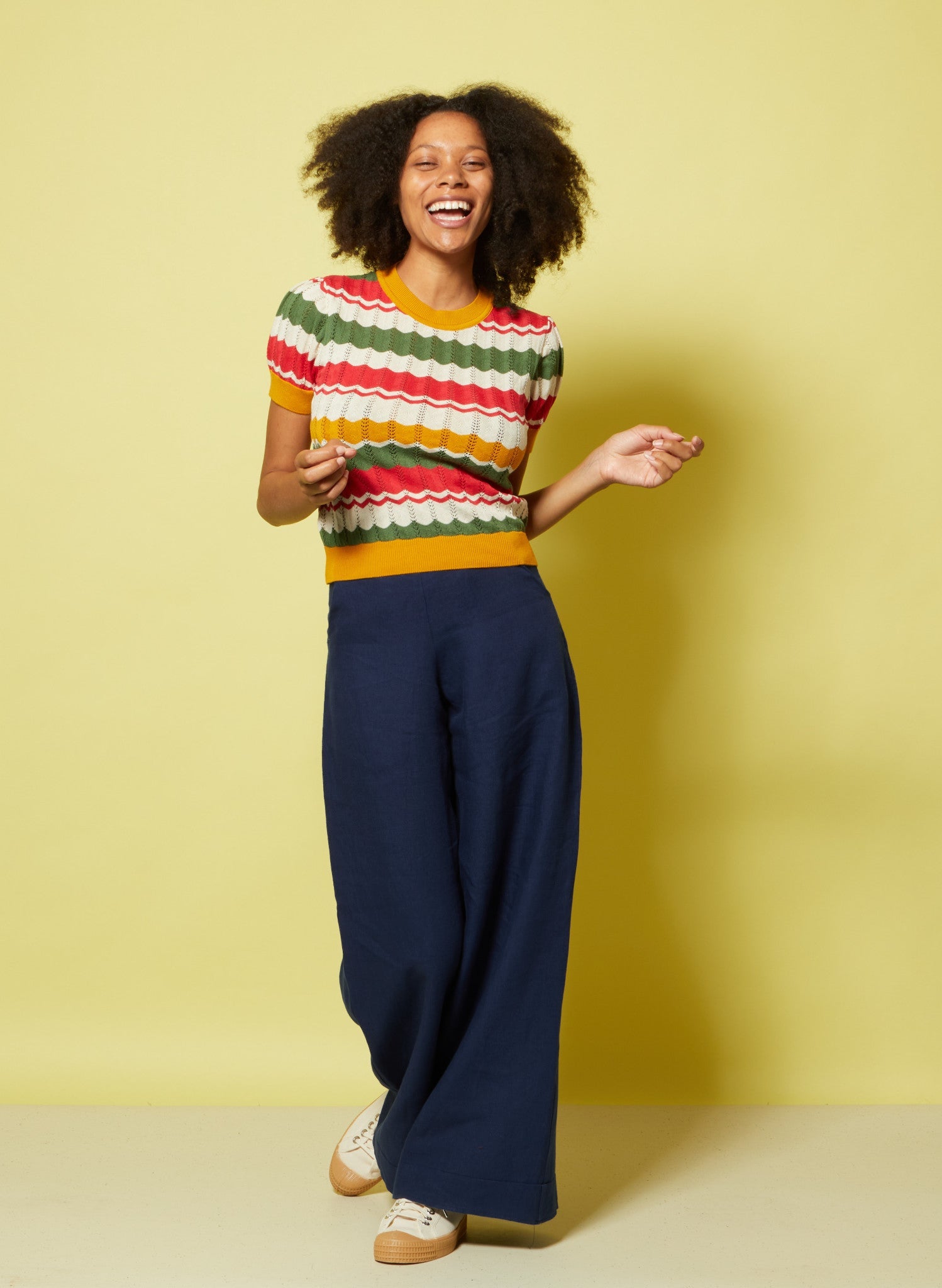 Dark navy blue linen palazzo style women's trousers wide legs