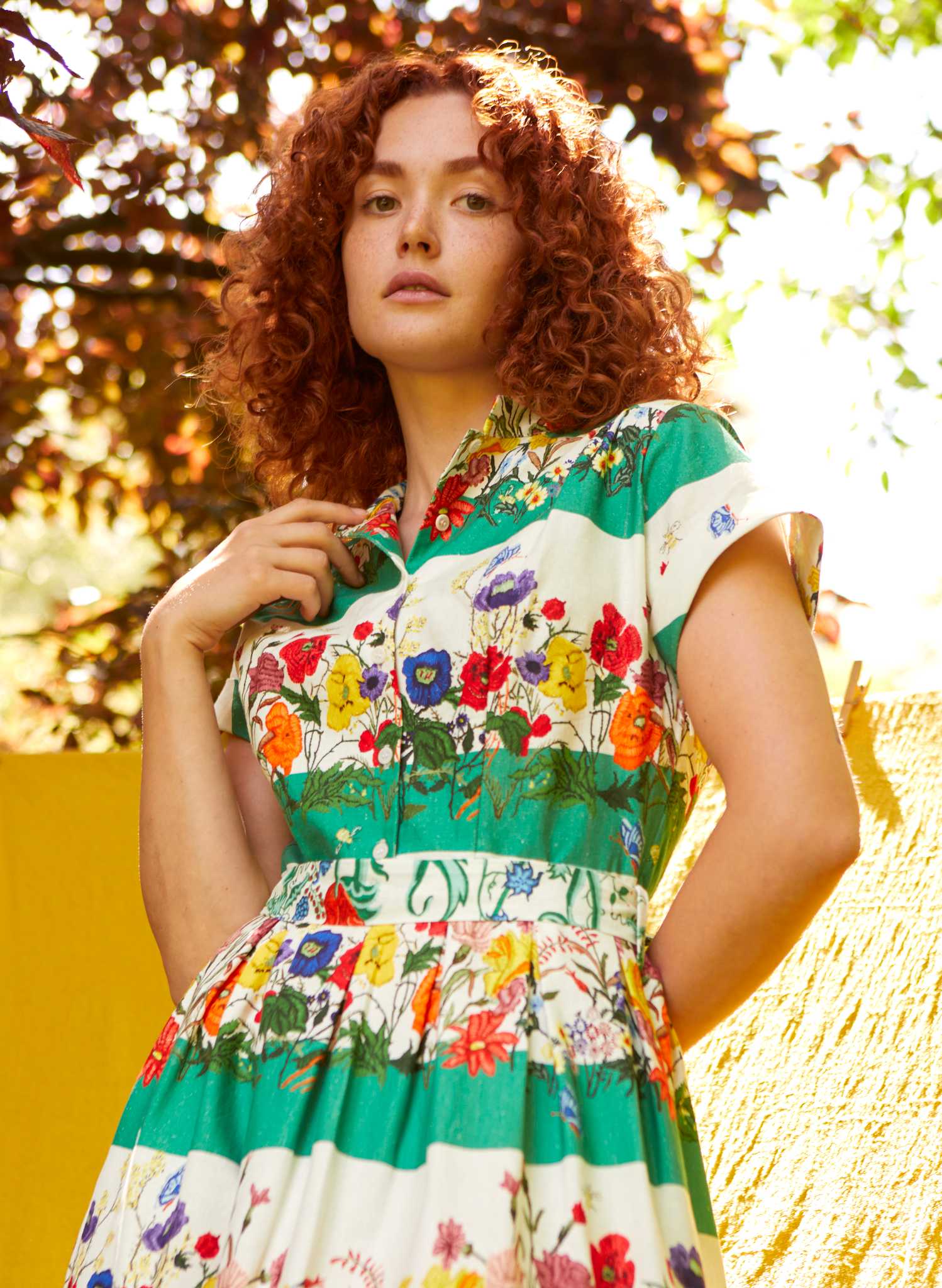 Archive Sale - Louise - Green Summer Meadow Stripe Dress - Not Aligned