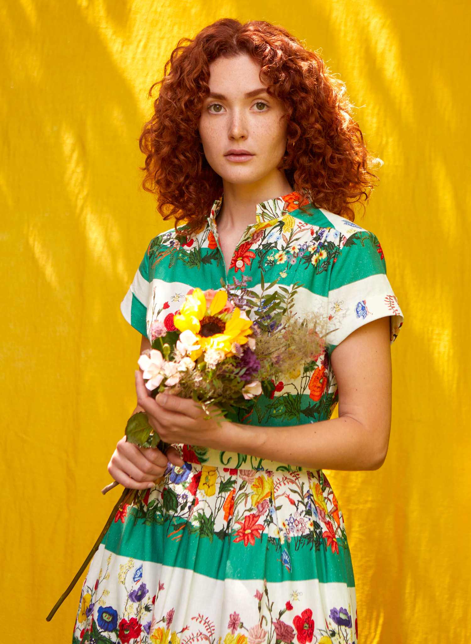 Archive Sale - Louise - Green Summer Meadow Stripe Dress - Not Aligned