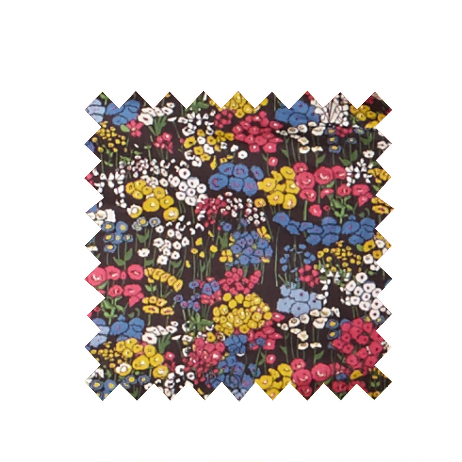 Remnant - 80cmx 76cm - Black Flower Garden Fabric - Cotton Sateen