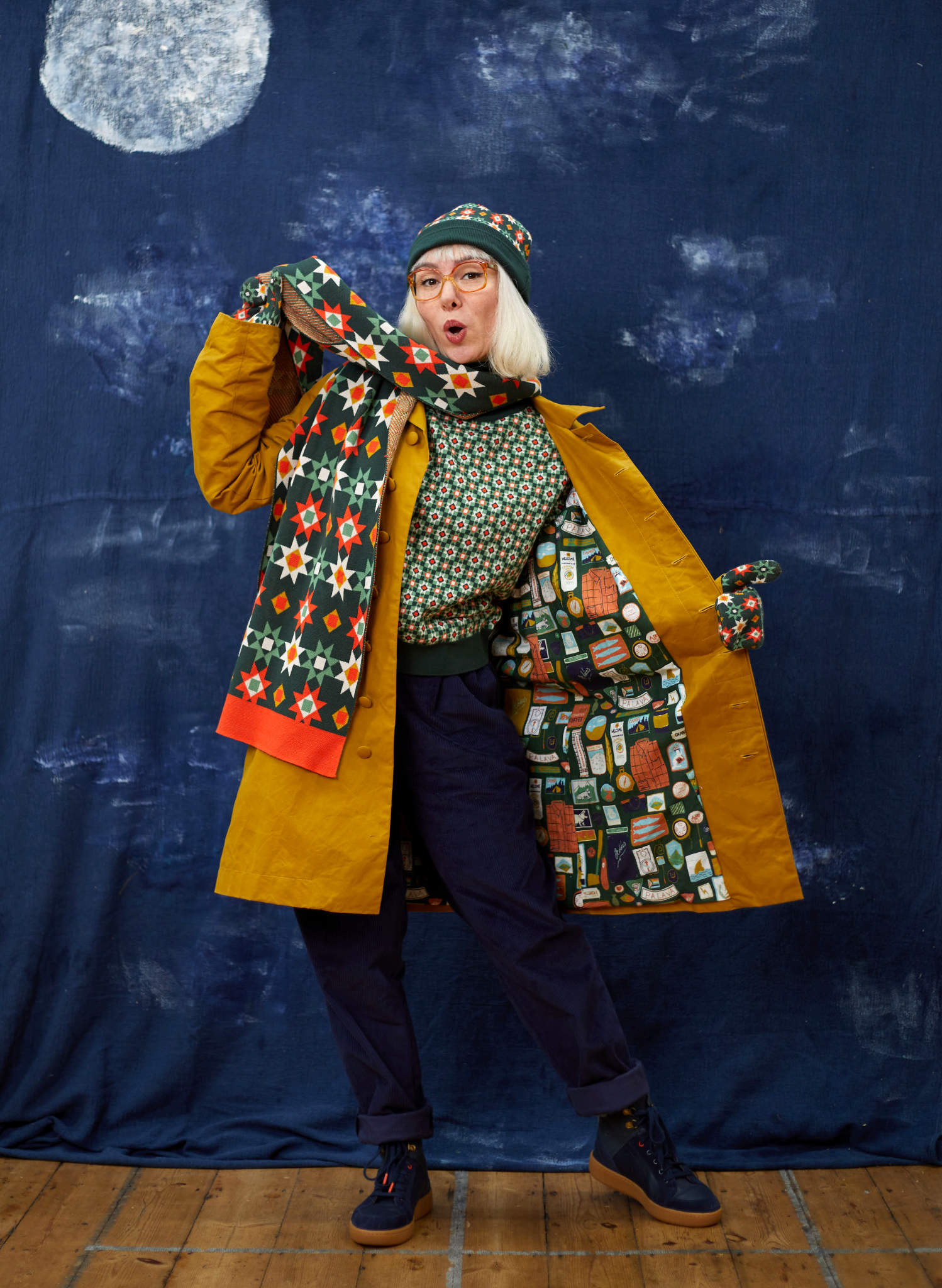 Turtle Neck Sweater - Green Patchwork