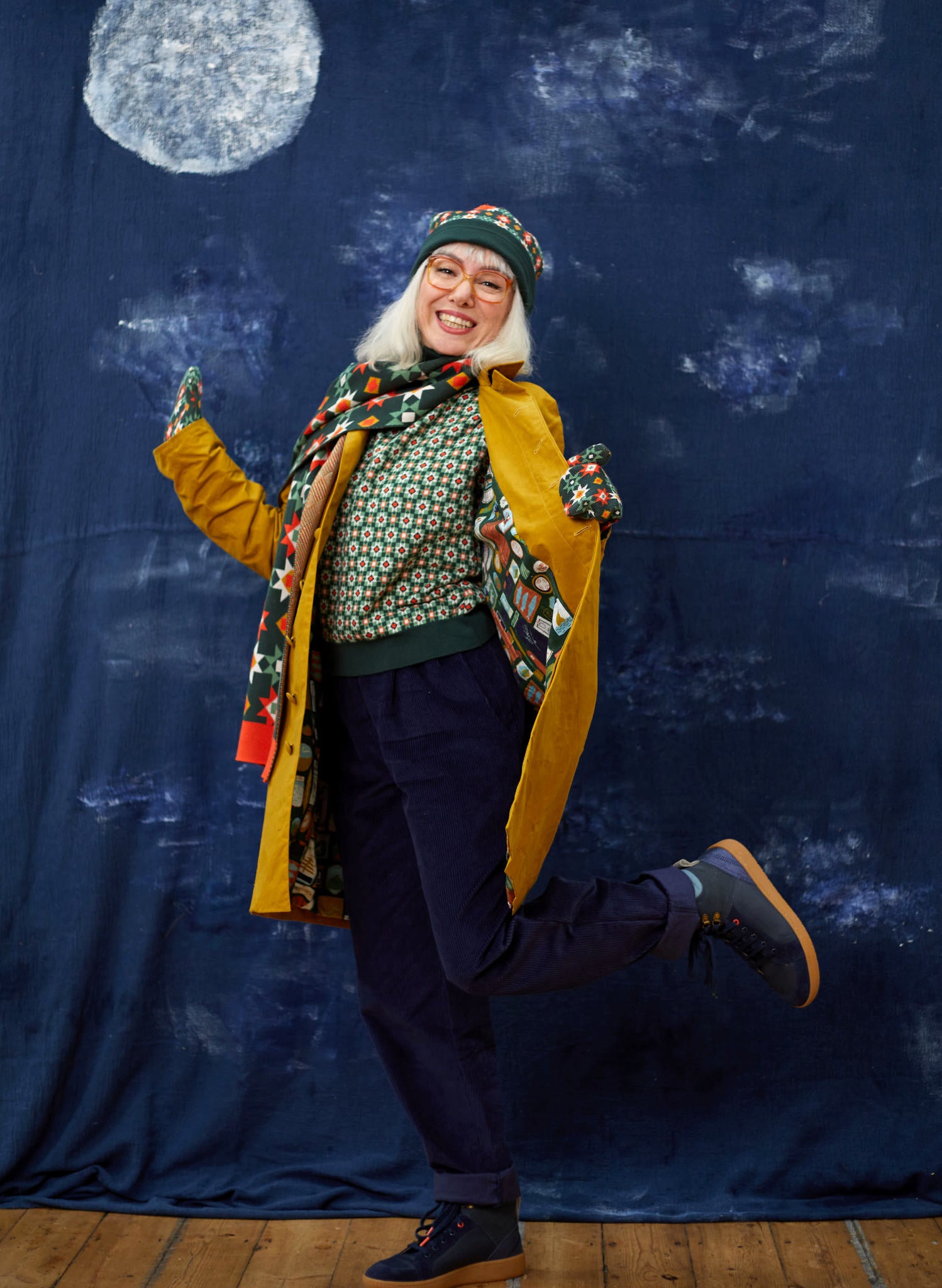 Turtle Neck Sweater - Green Patchwork