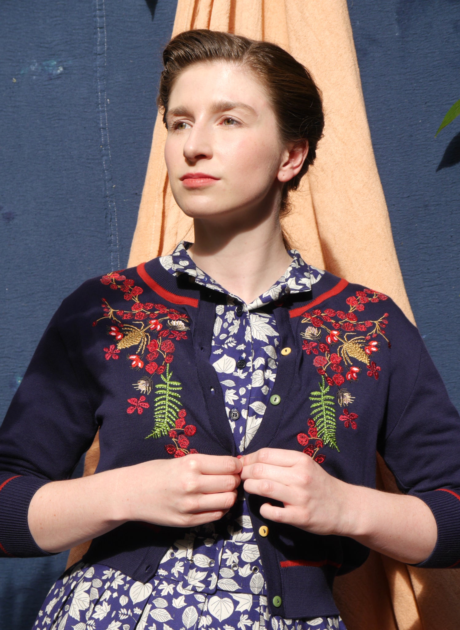 Vera Embroidered Cardigan - Navy Berries