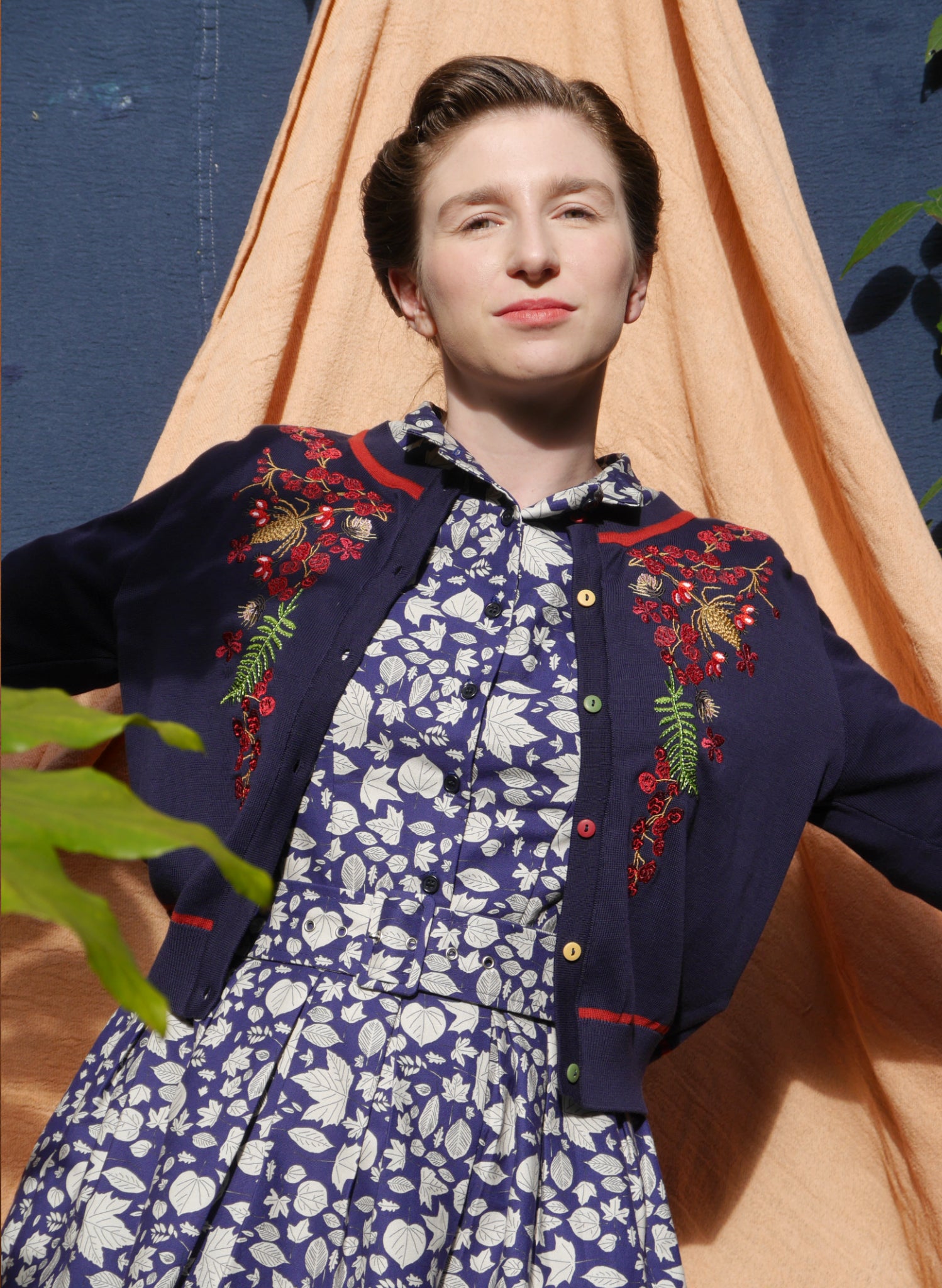 Vera Embroidered Cardigan - Navy Berries