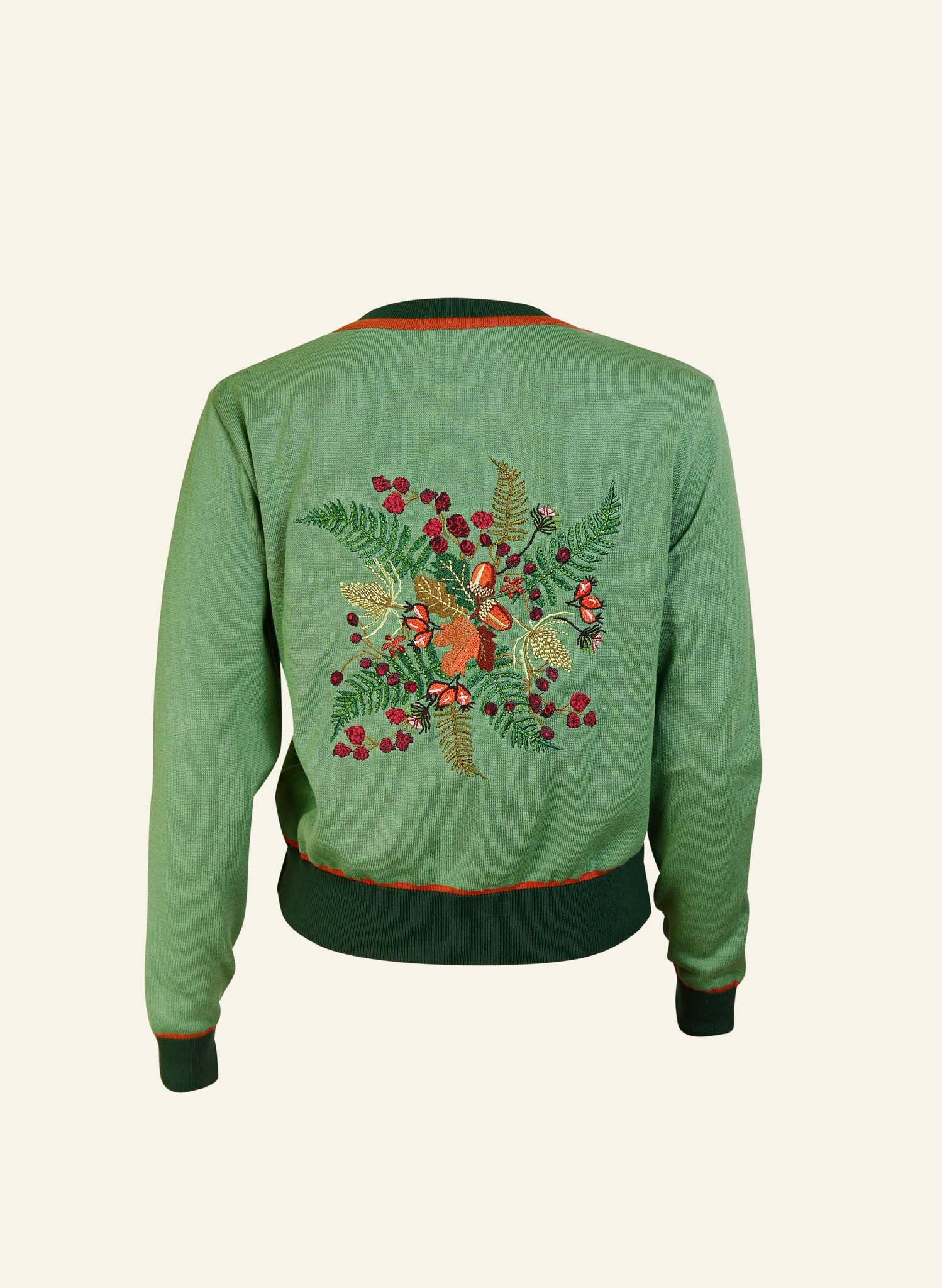 Green & Navy Embroidered Floral Cardigan