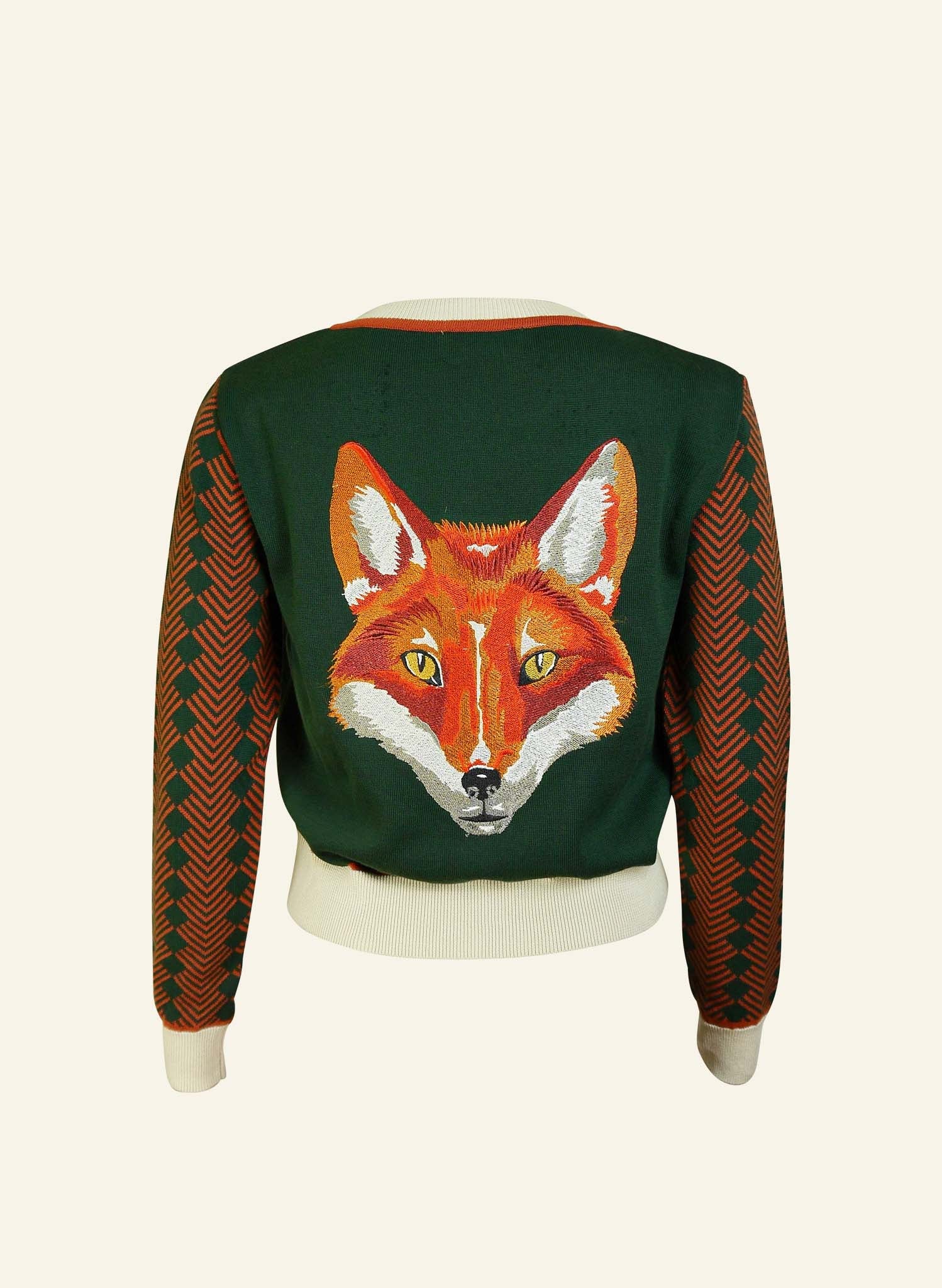 Archive Sale - Size S - Vera - Green Fox Embroidered Cardigan