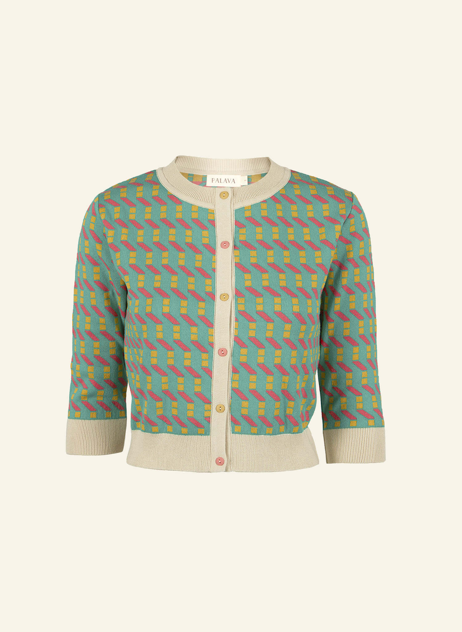 Archive Sale - Size S - Vera - Turquoise Afternoon Sun Jacquard Cardigan - 3/4 Sleeve