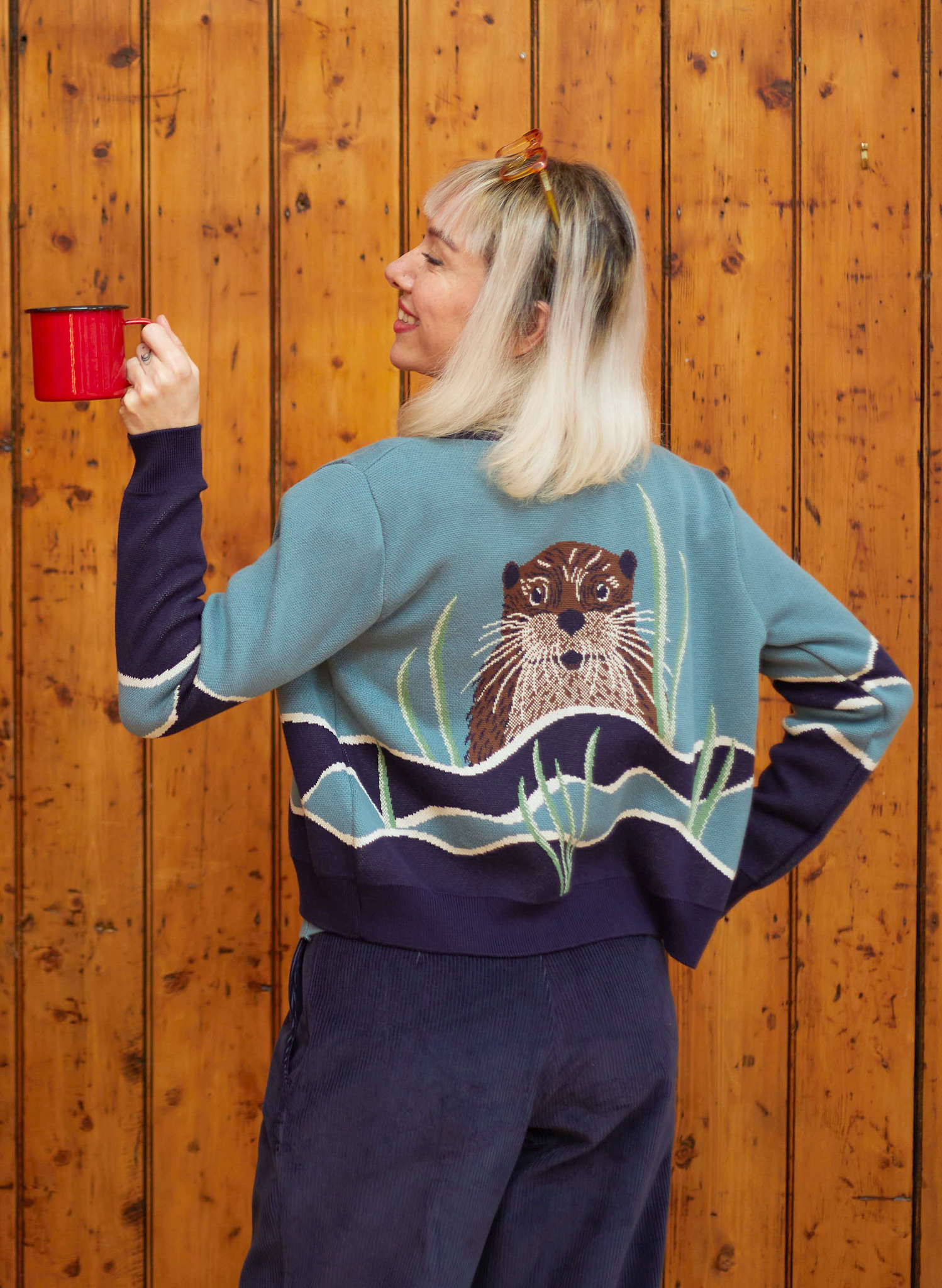 Vera - Blue Otter Jacquard Cardigan