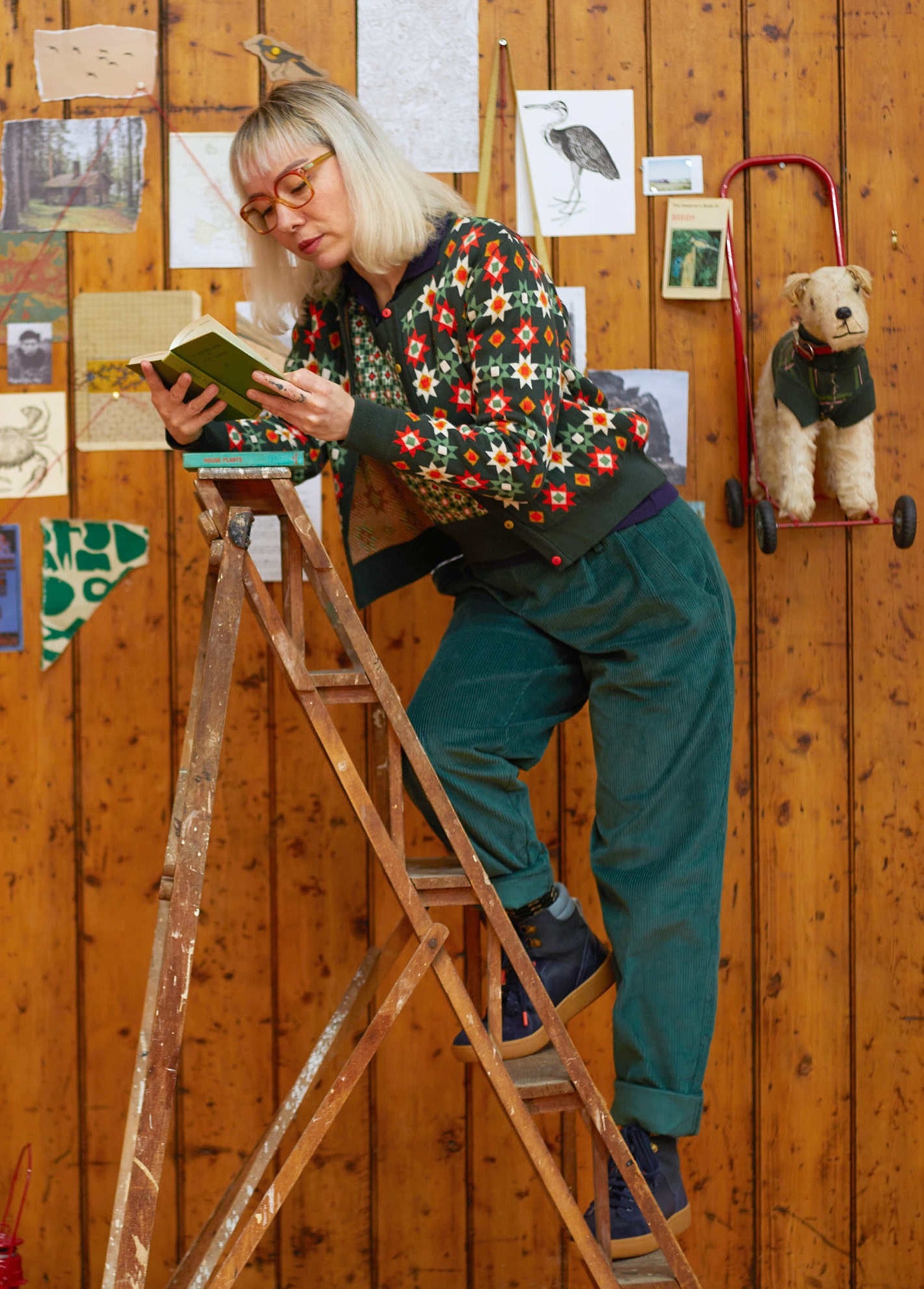 Vera - Green Patchwork Jacquard Cardigan