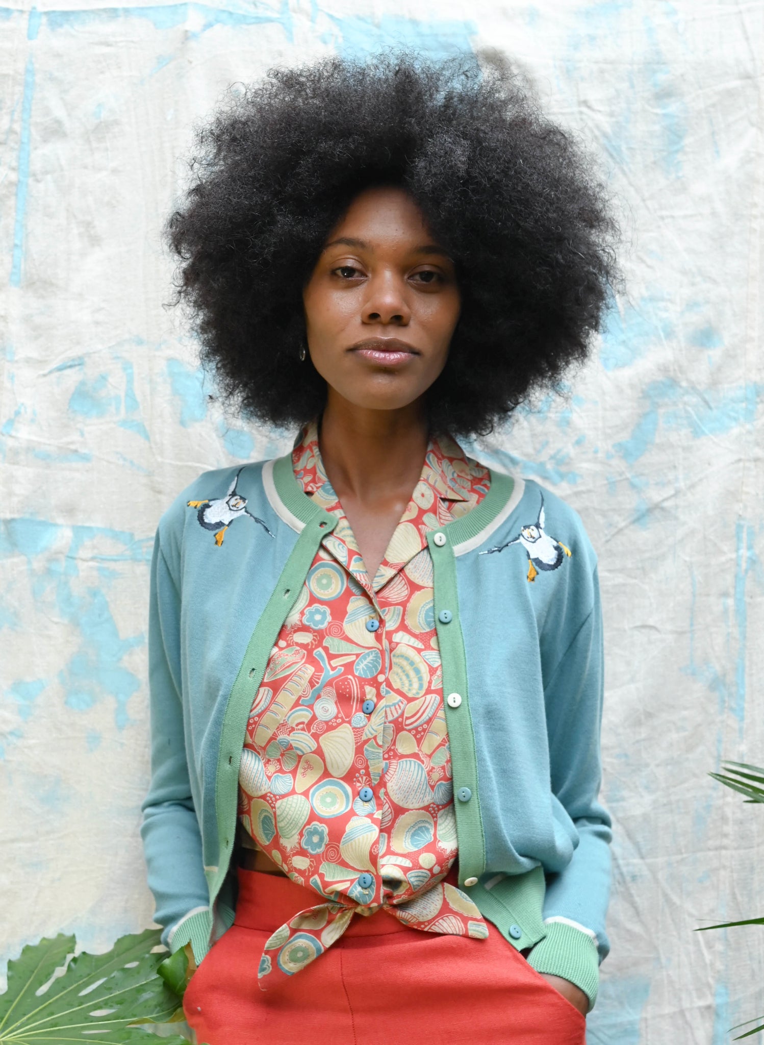 Archive Sale - Size M - Vera Cardigan - Teal Puffins
