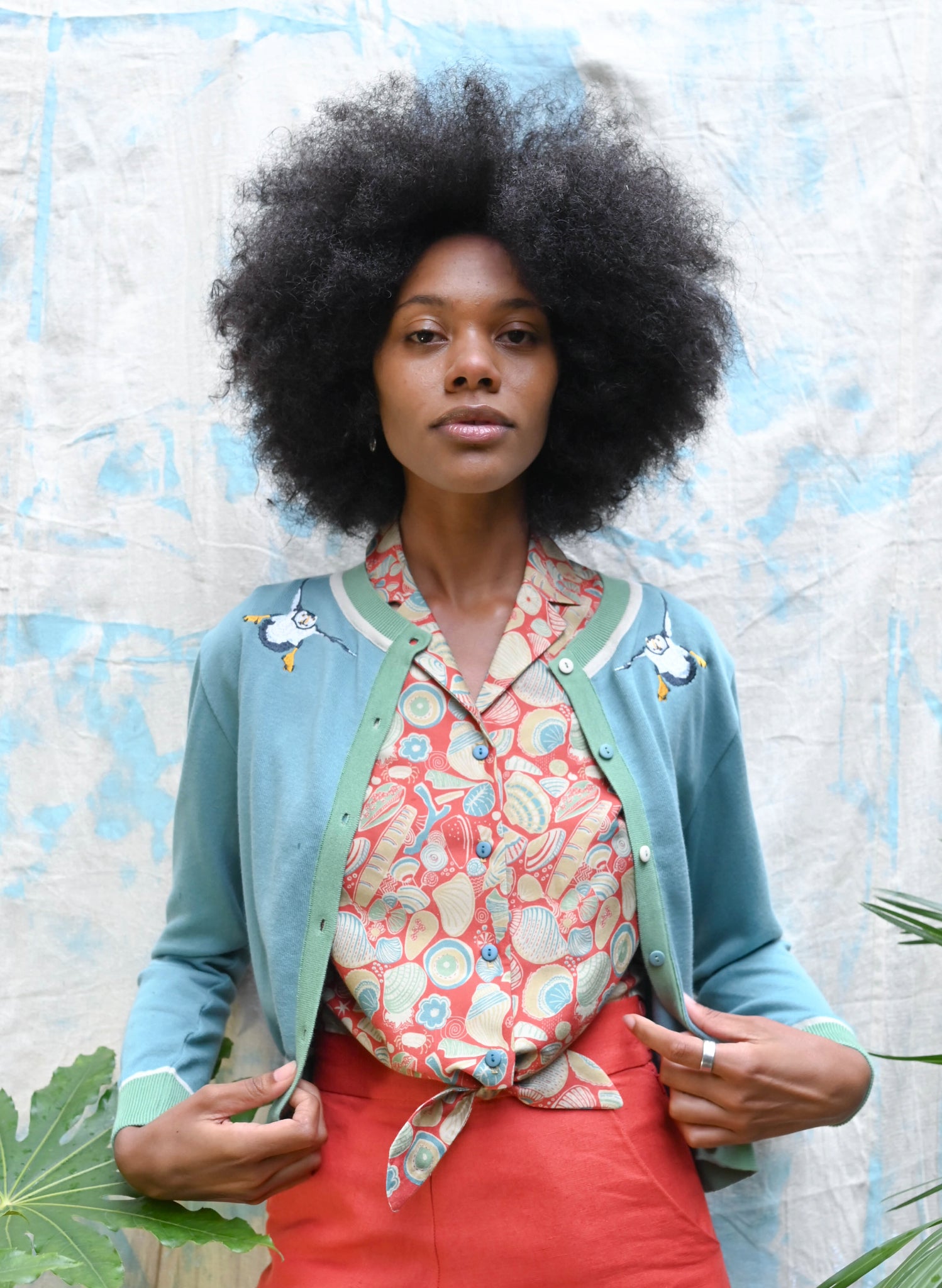 Archive Sale - Size M - Vera Cardigan - Teal Puffins