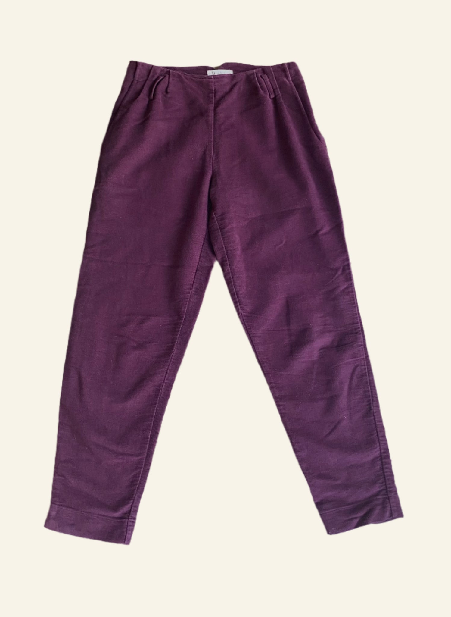 soft 100% cotton moleskin aubergine coloured trousers woven in italy - preloved / secondhand by palava