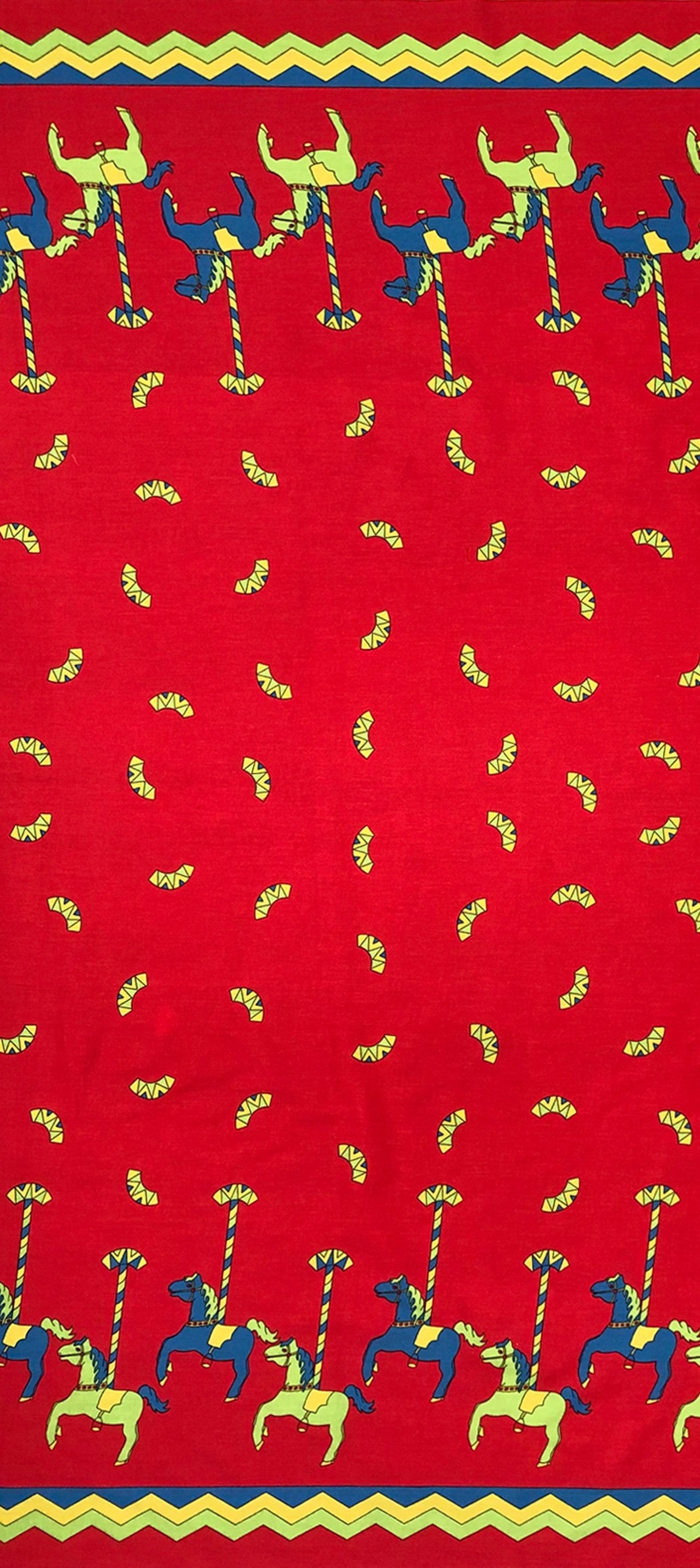 Red Carousel Print Fabric - Cotton