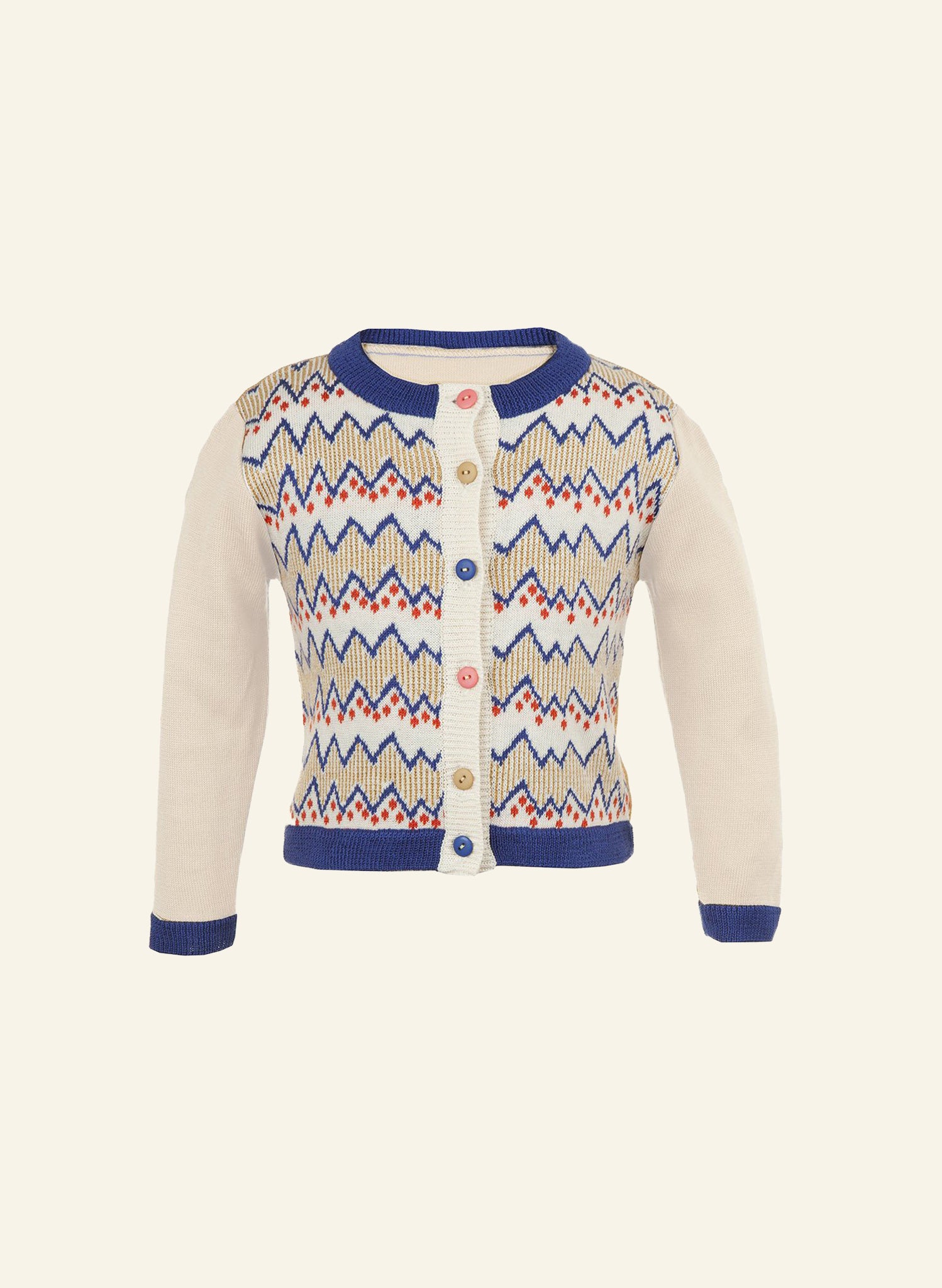 Cream & Blue Zig Zag Children's Cardigan | 100% Cotton | Palava