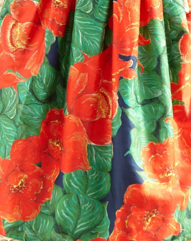 Ada - Women's Red Camellia Print Tropical Floral 1950s Skirt