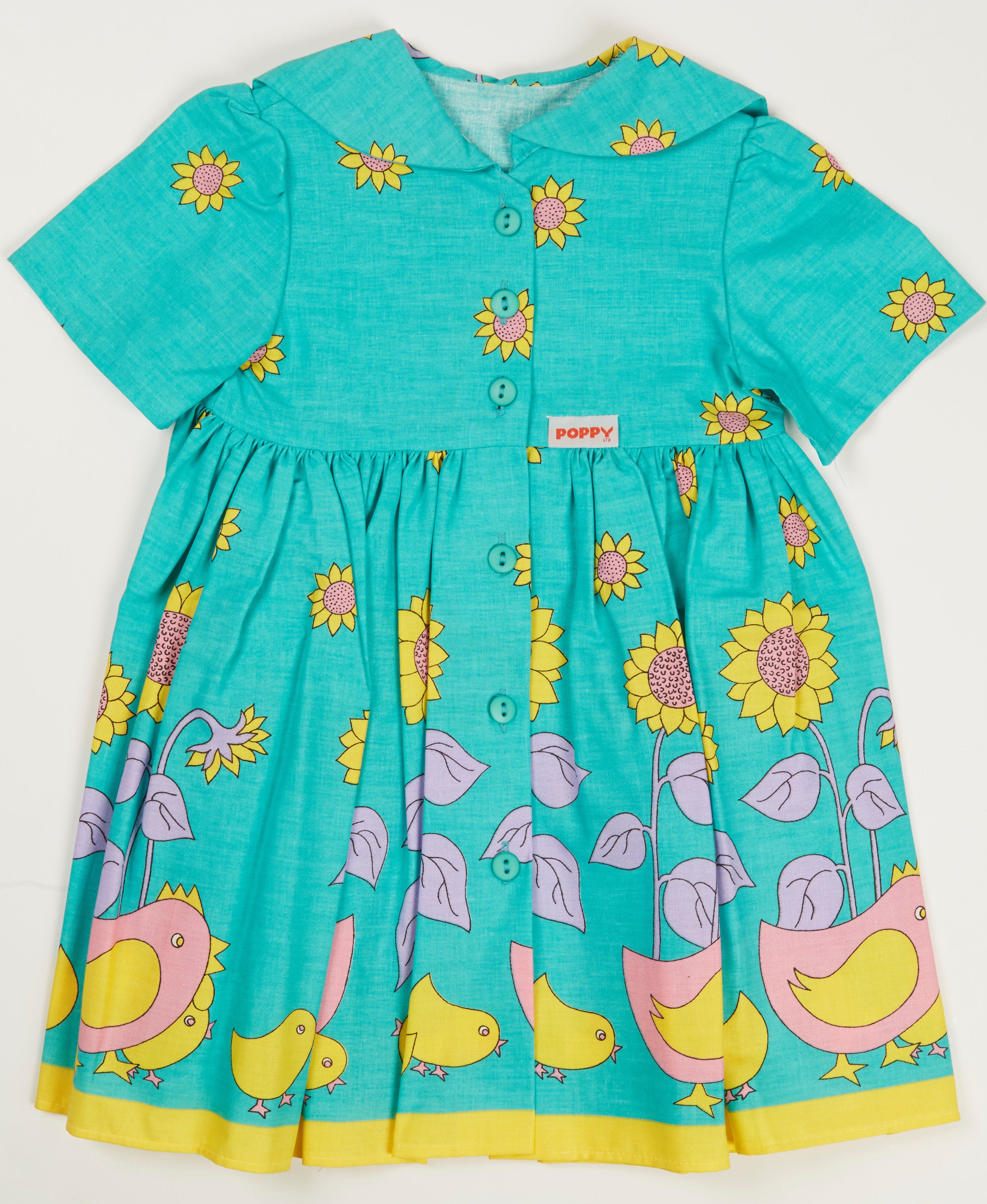 Children's Turquoise Sunflower Print Dress | 100% Cotton | UK