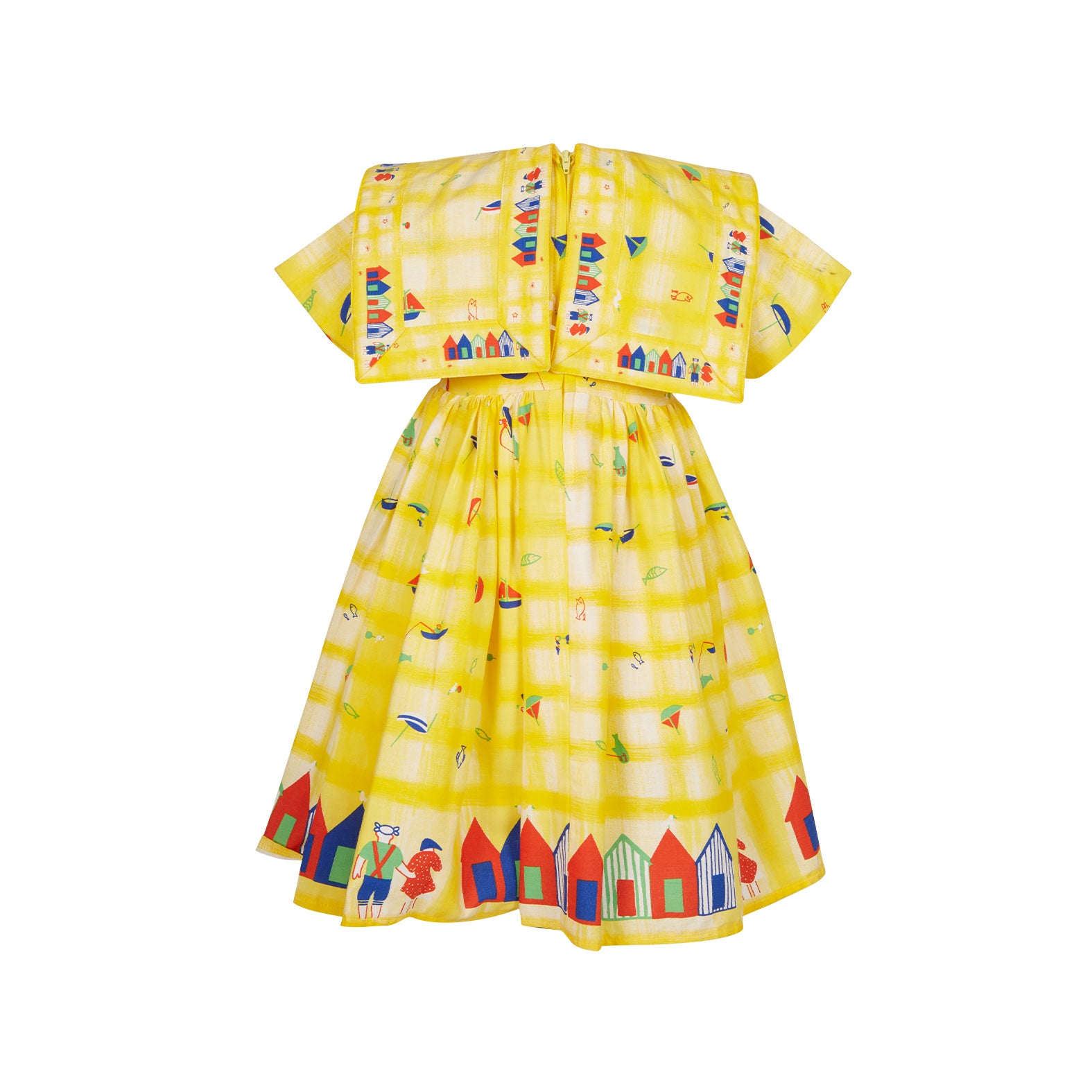 Archive Sale - Bryony Dress - *Discoloured* Yellow Seaside Beach Huts